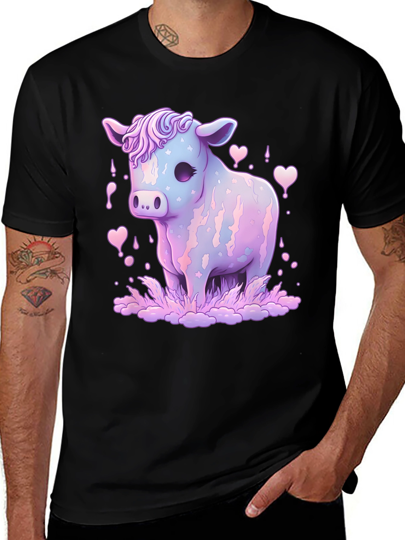 Black Pastel Cow Graphic Tee main image