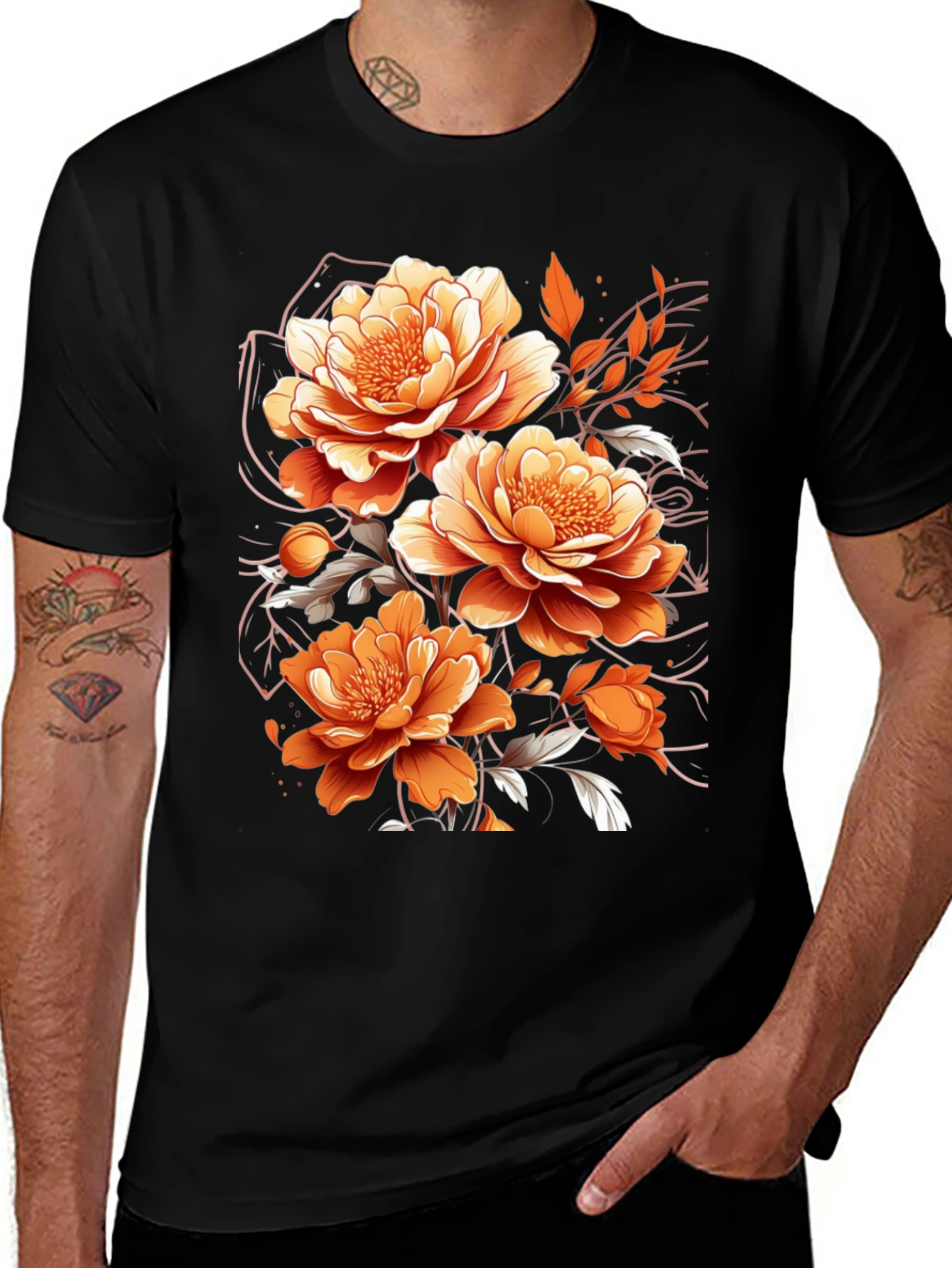 Variant 4 of Floral Print Black T-Shirt