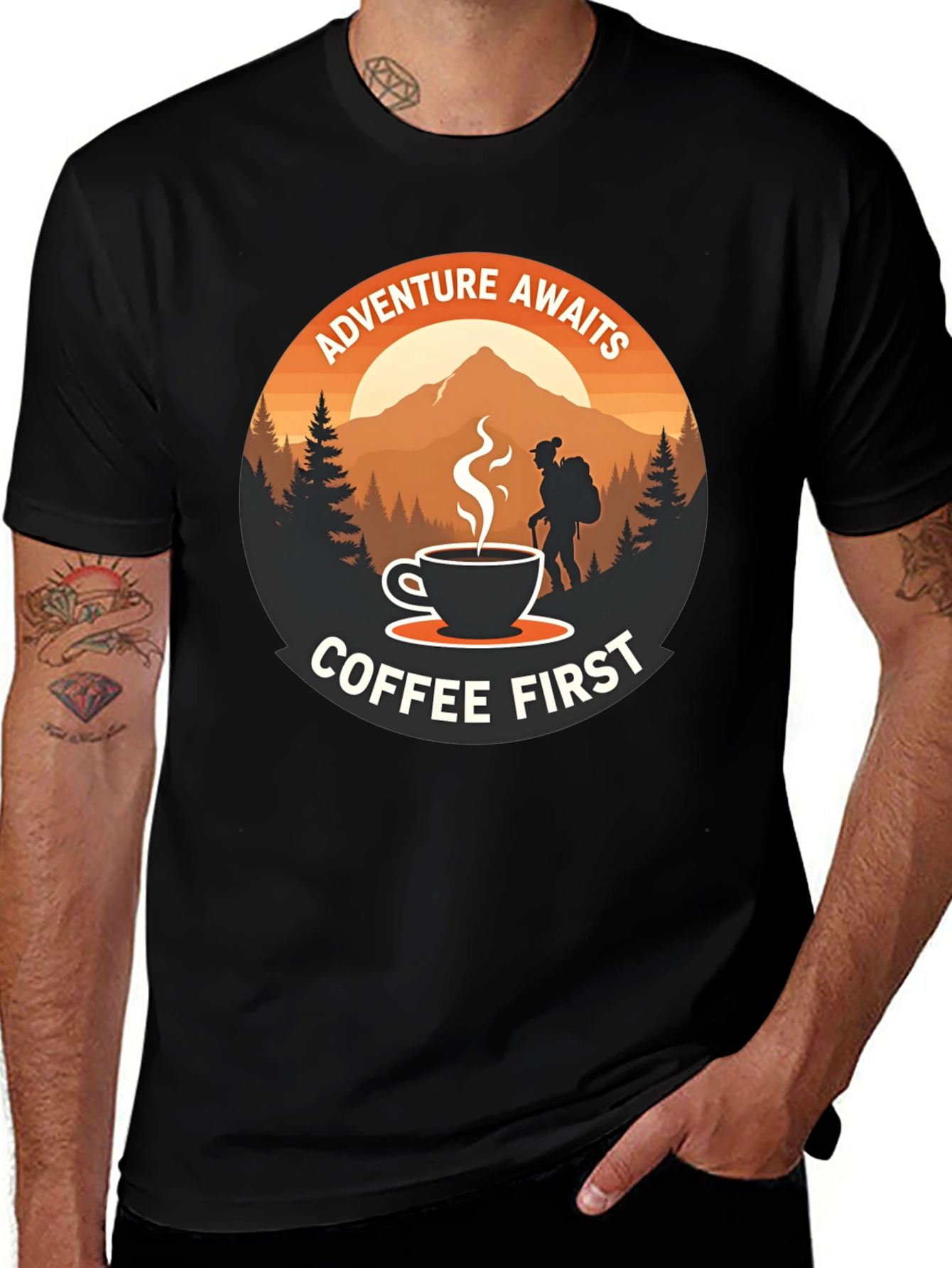 Variant 4 of Adventure Awaits Coffee First Graphic Tee