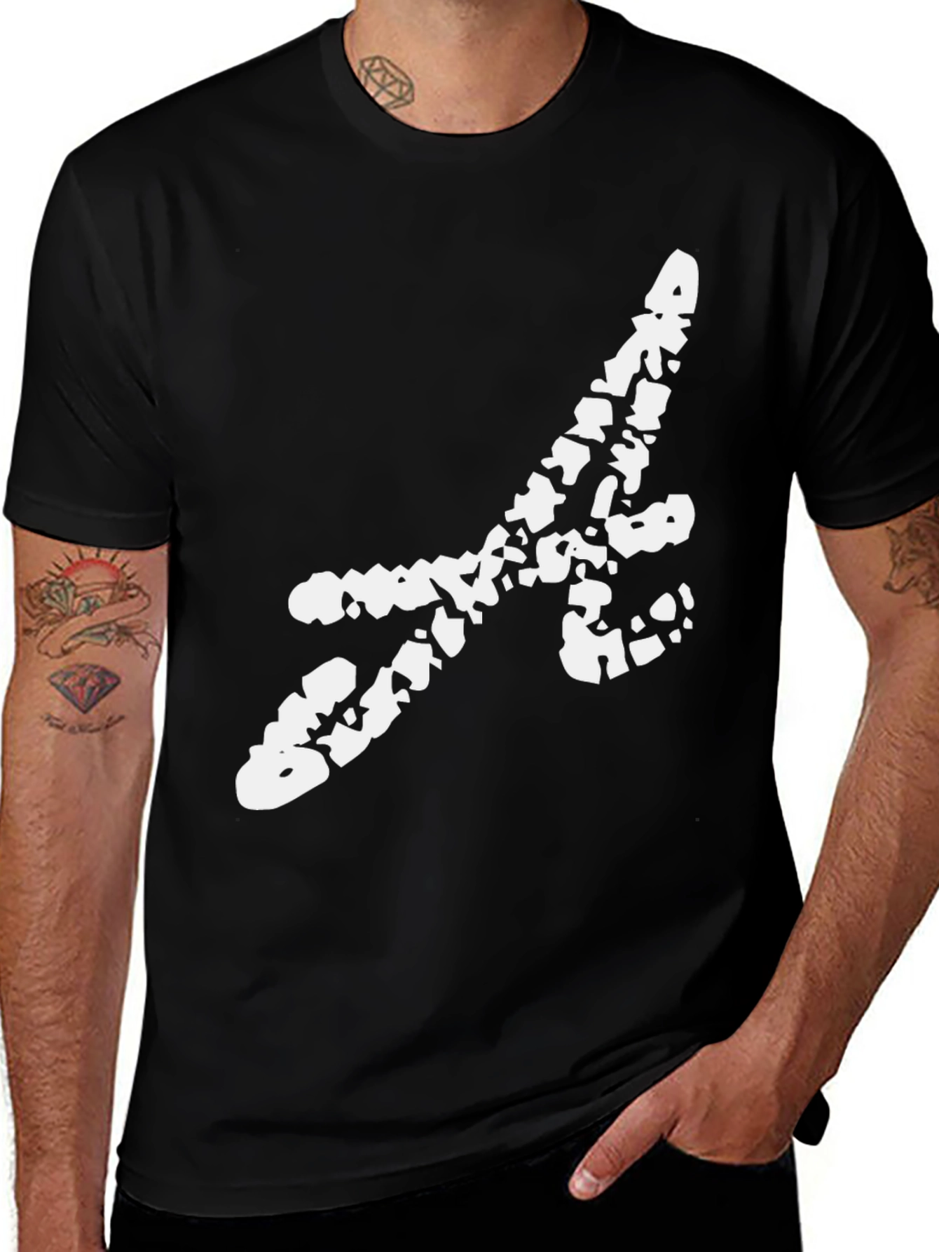 Variant 25 of Black Tee with Abstract White Initial Design
