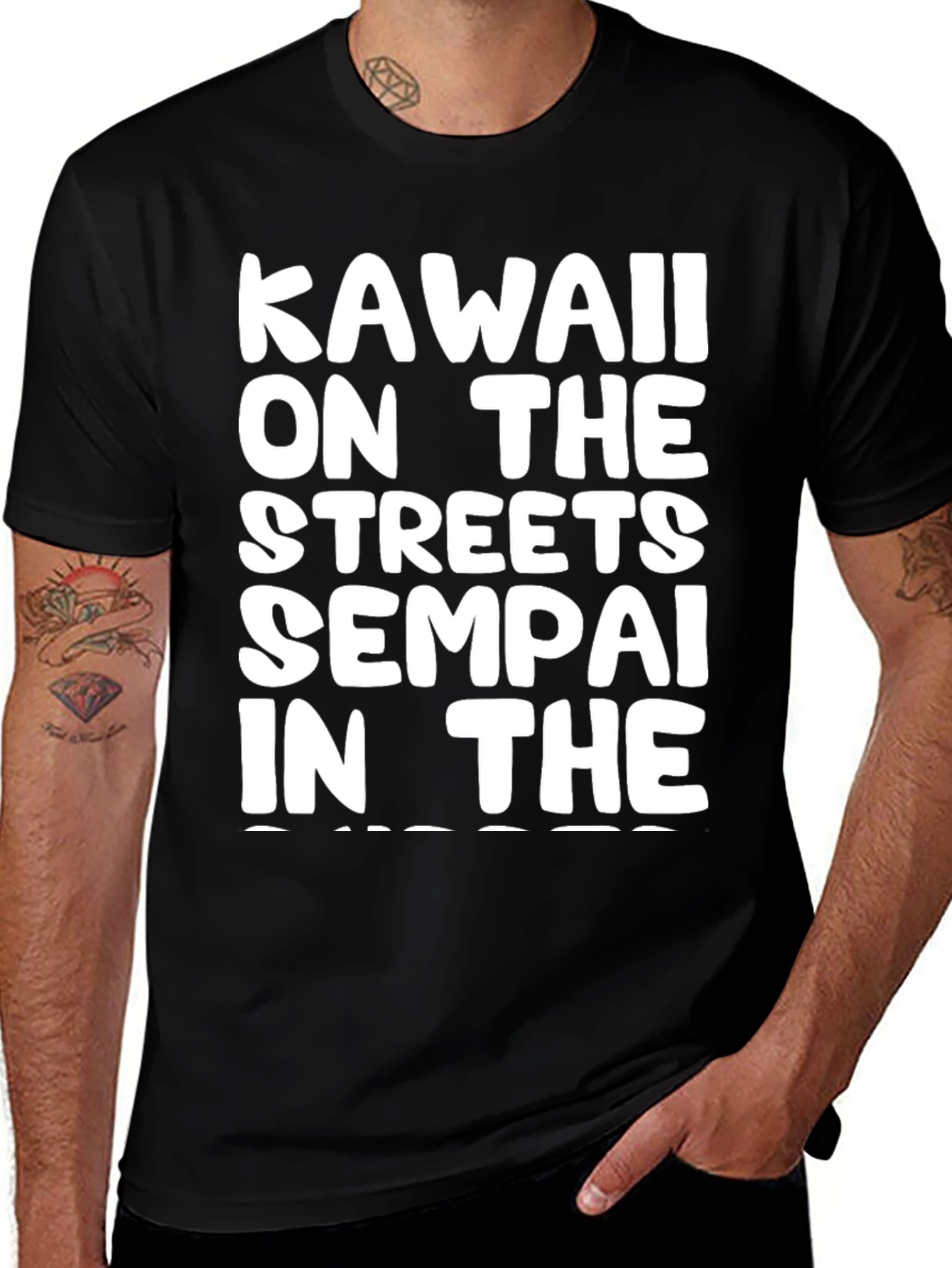 Kawaii Senpai Graphic Tee - Black Cotton Blend