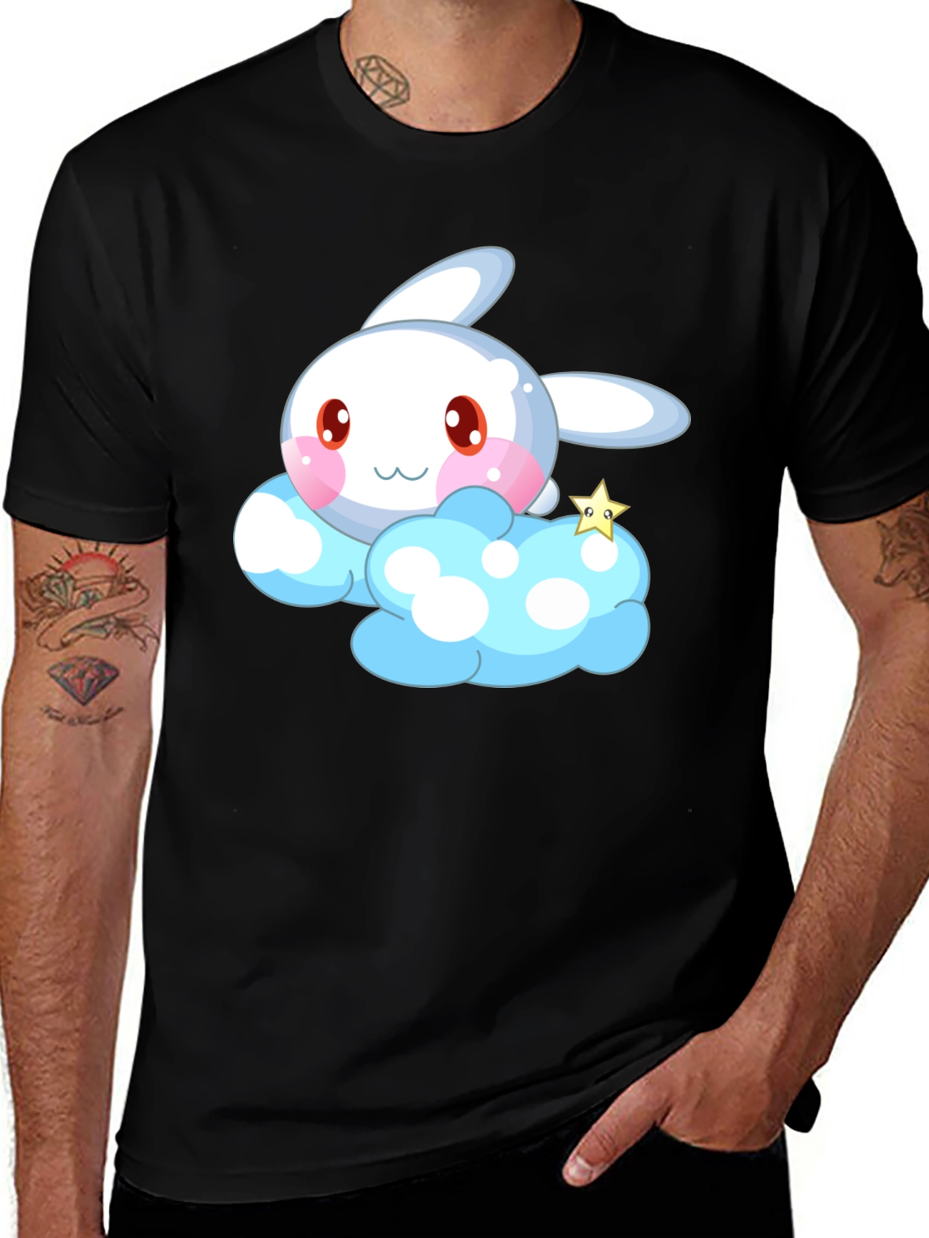 Variant 19 of Cute Cartoon Bunny Cloud Black T-Shirt