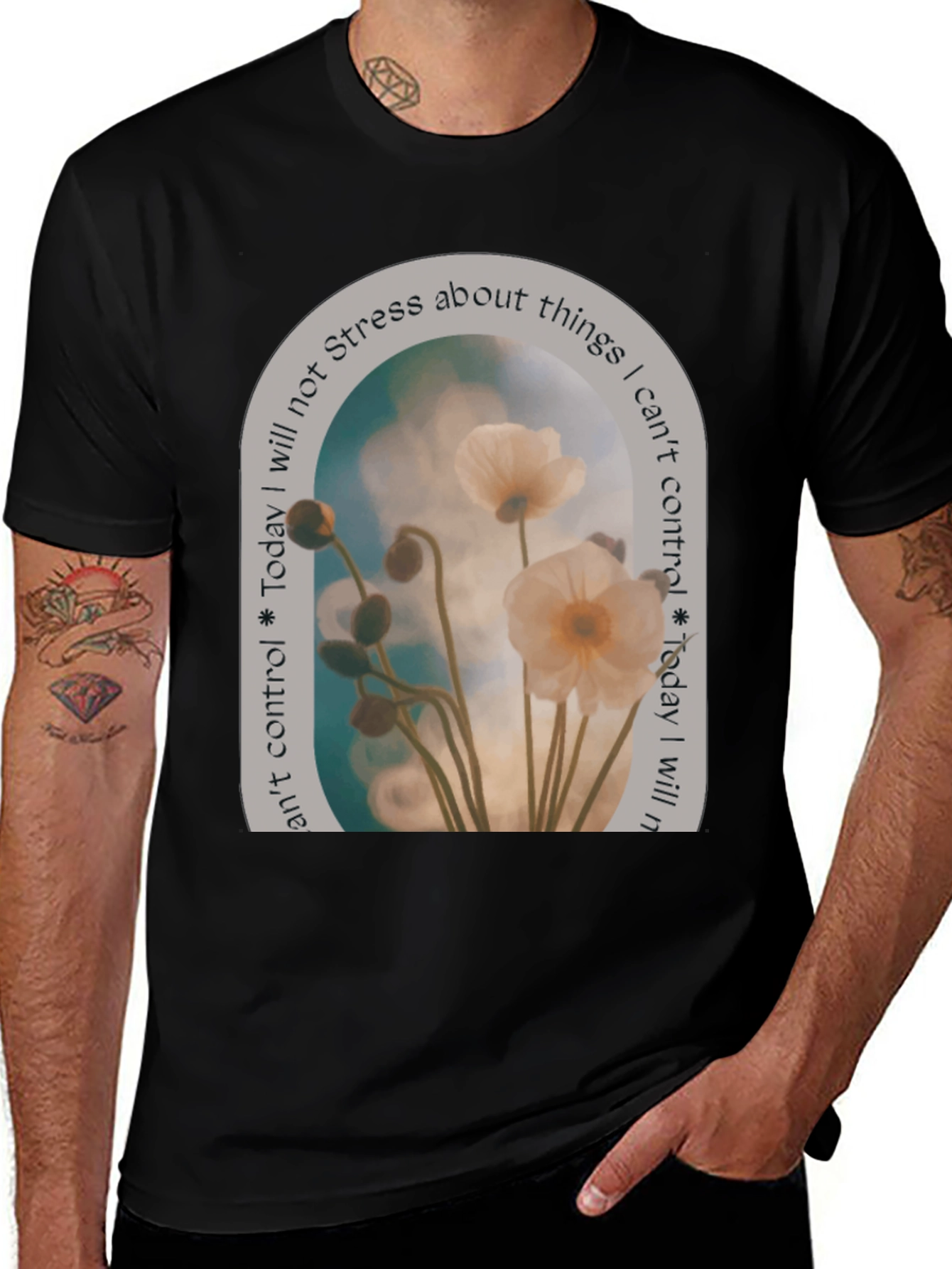 Variant 6 of Floral Graphic T-Shirt: Stress Less, Control Less