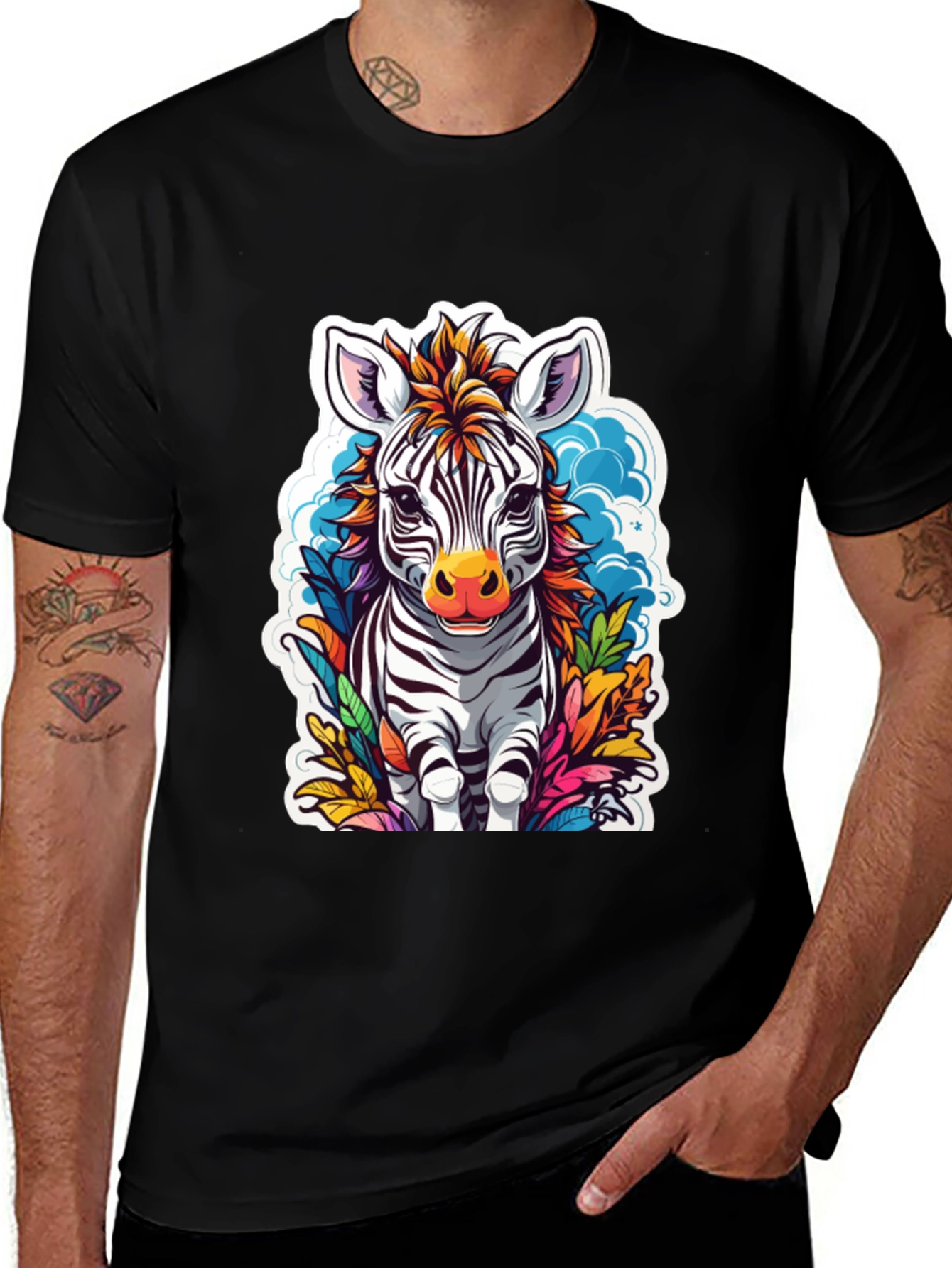 Variant 26 of Zebra Cartoon Graphic Print Black T-Shirt