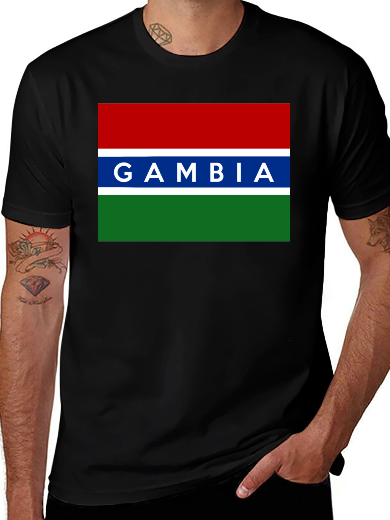 Gambia Flag Graphic Tee - Black Cotton T-Shirt