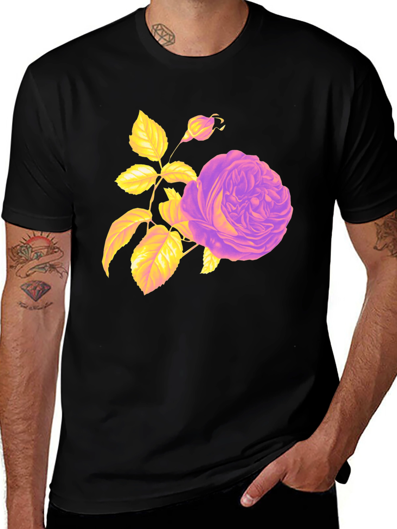 Variant 5 of Floral Rose Graphic Tee - Black Cotton Blend