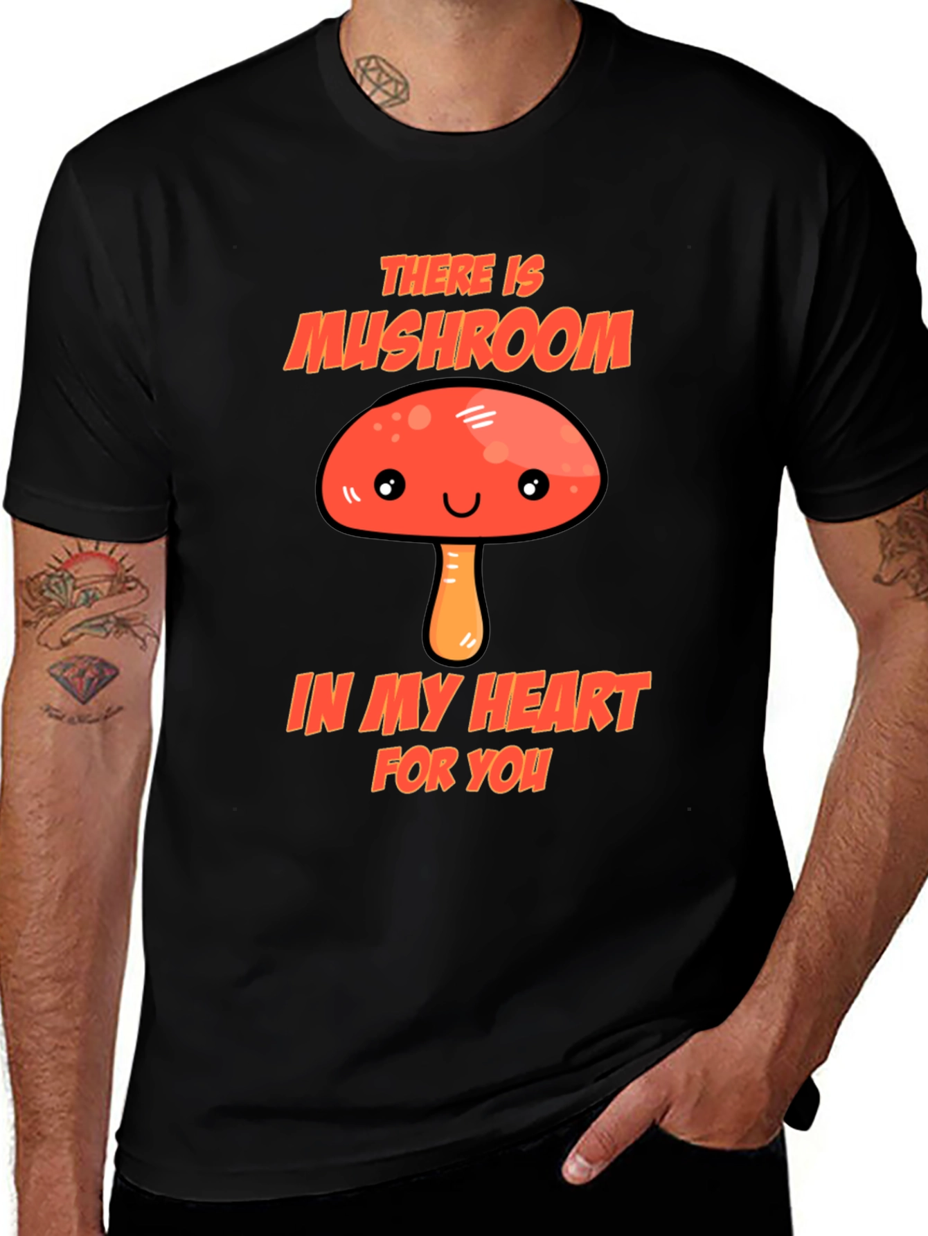 Black Mushroom Heart T-Shirt - Funny Graphic Tee main image