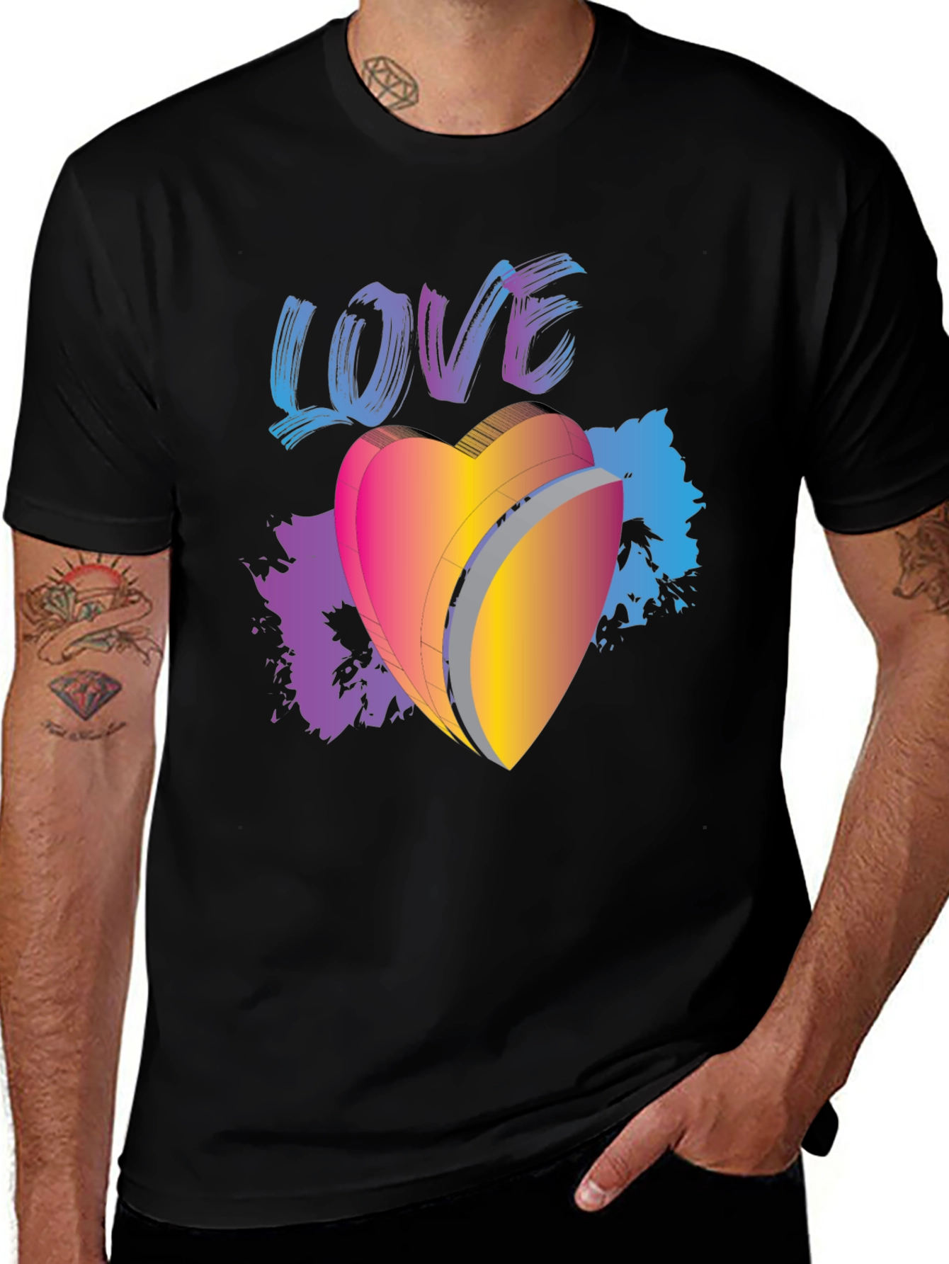 Black Love Heart Graphic Black T-Shirt main image