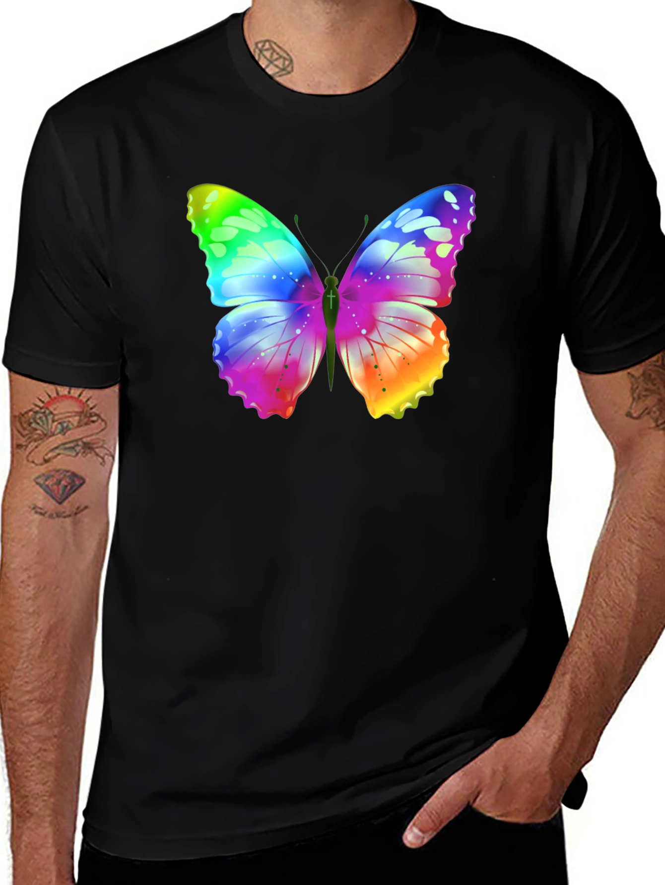 Variant 30 of Rainbow Butterfly Graphic Black T-Shirt
