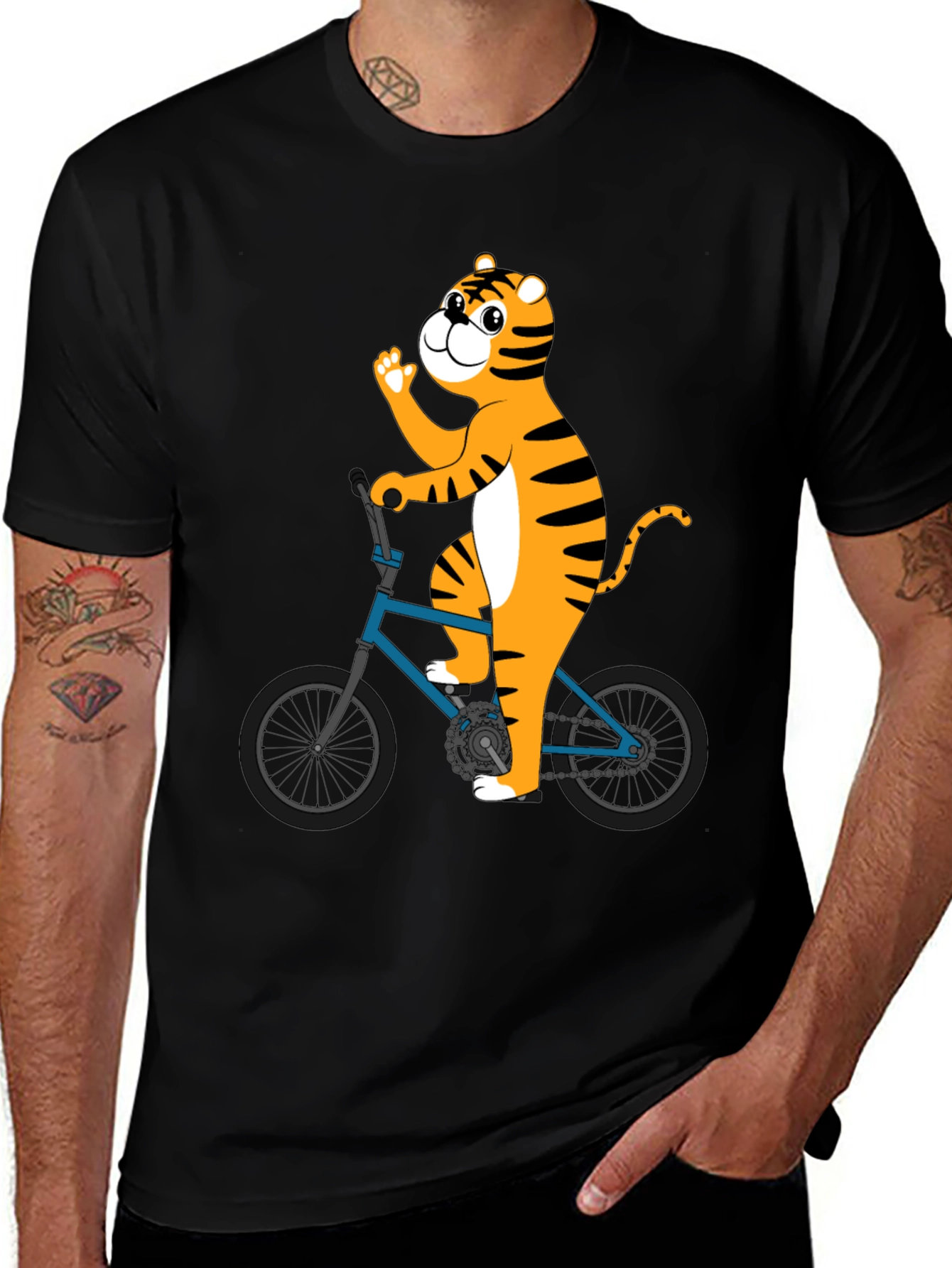 Variant 23 of Tiger Riding Bike Graphic T-Shirt - Black