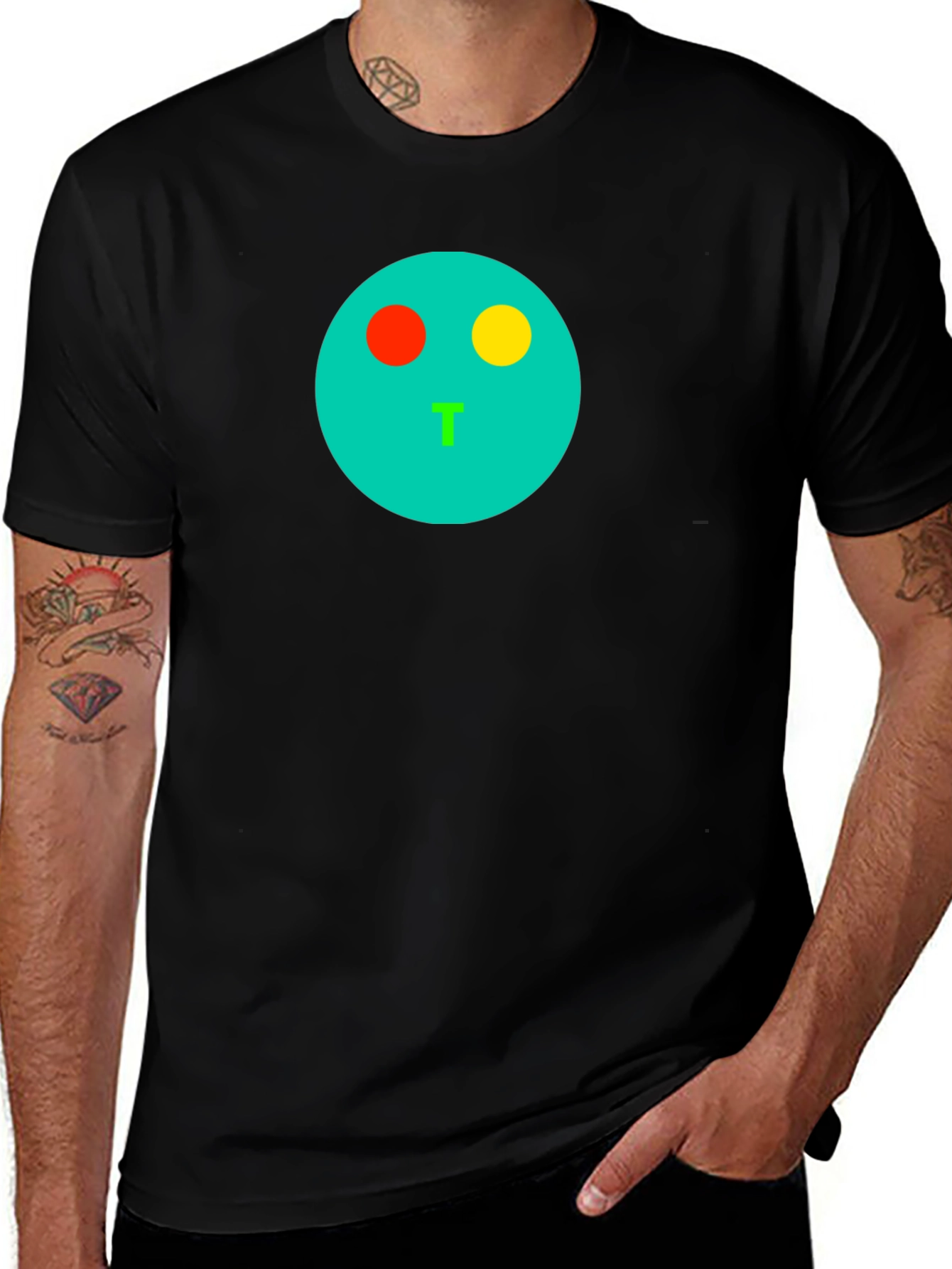 Variant 23 of Funky Face Graphic T-Shirt - Black Crew Neck