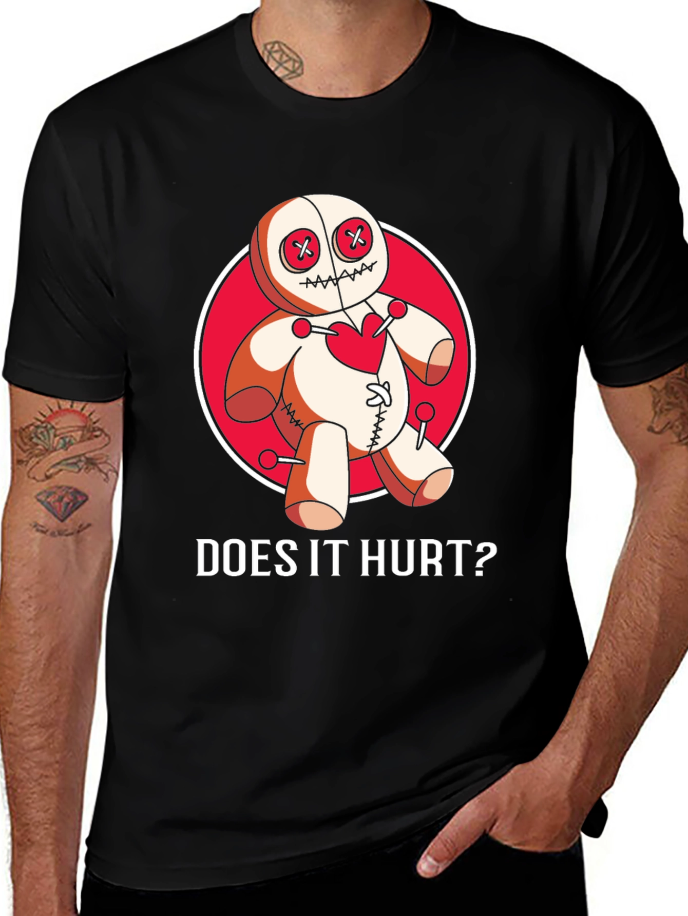 Voodoo Doll Graphic Tee - Does It Hurt? Black T-Shirt