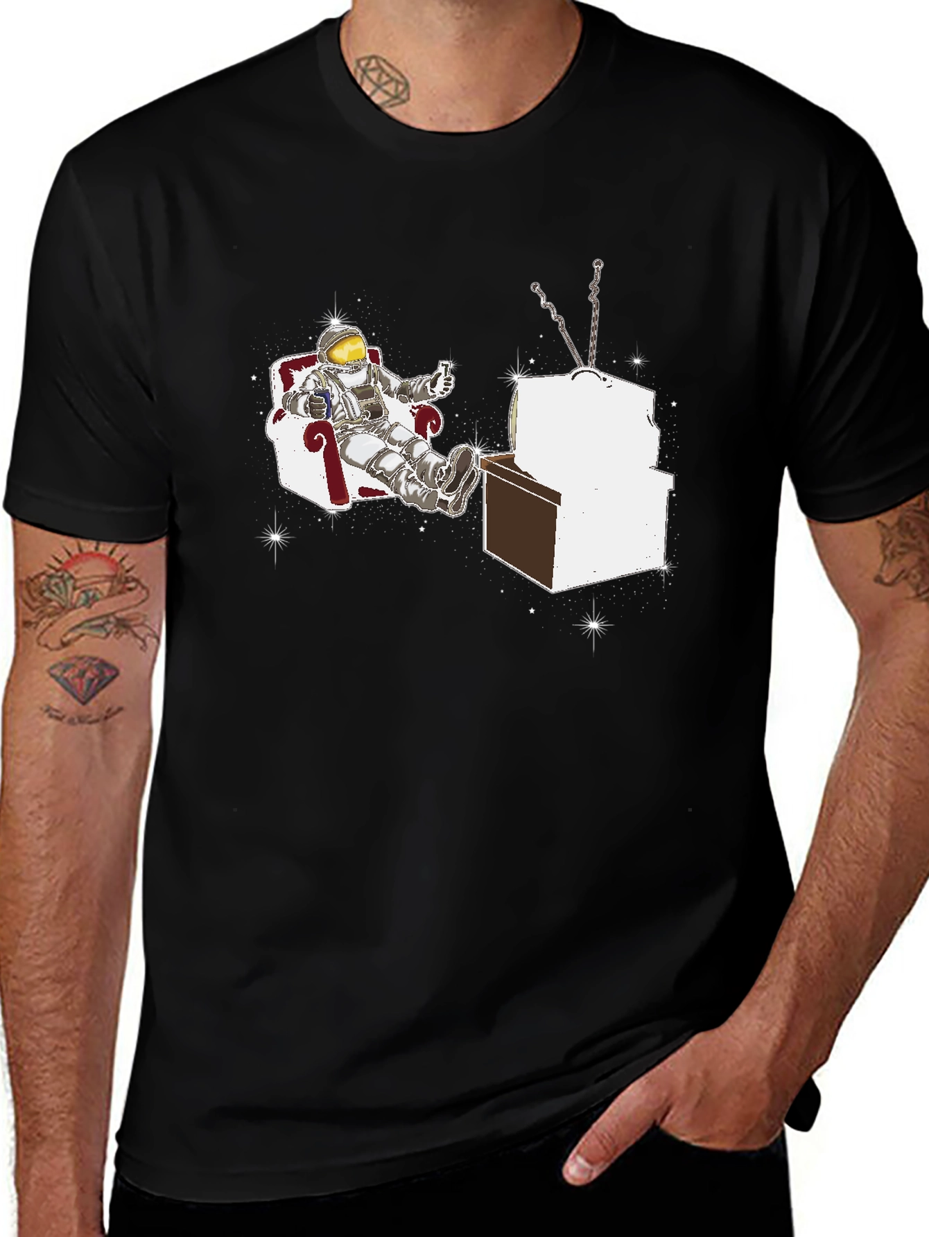 Variant 23 of Astronaut Watching TV Graphic T-Shirt