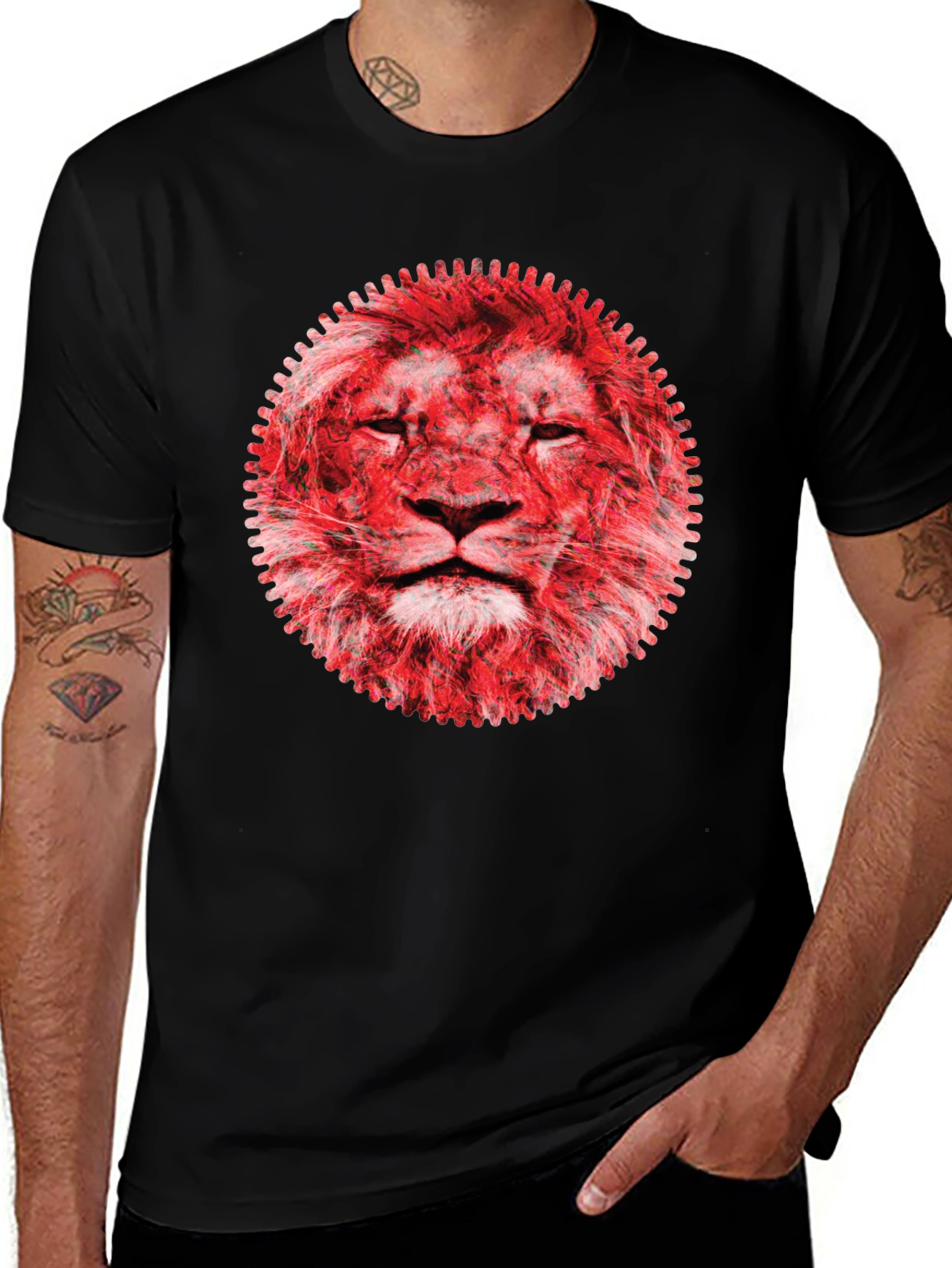 Variant 10 of Lion Head Graphic Print Black T-Shirt