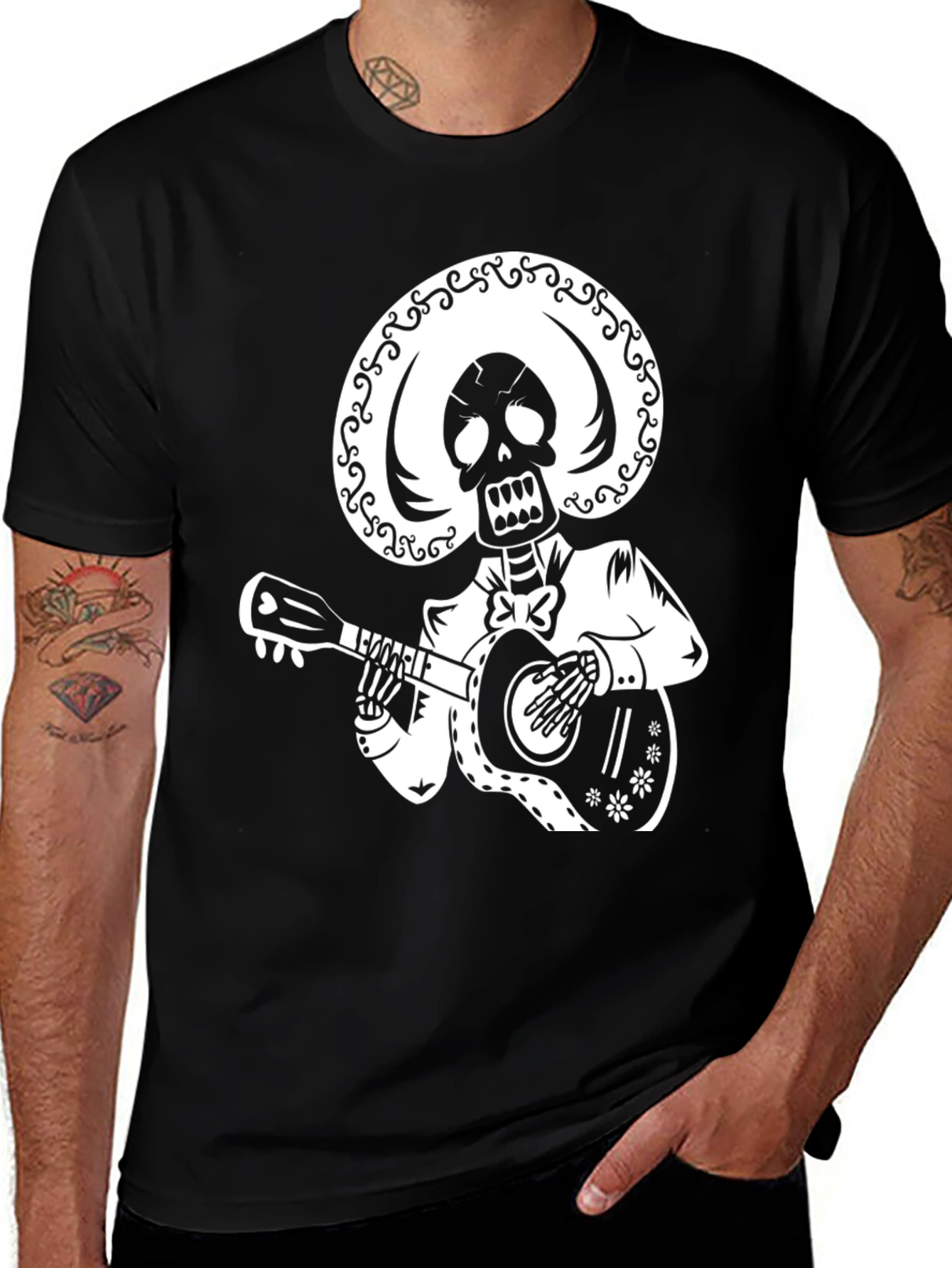 Variant 5 of Day of the Dead Skeleton Guitar Player T-Shirt