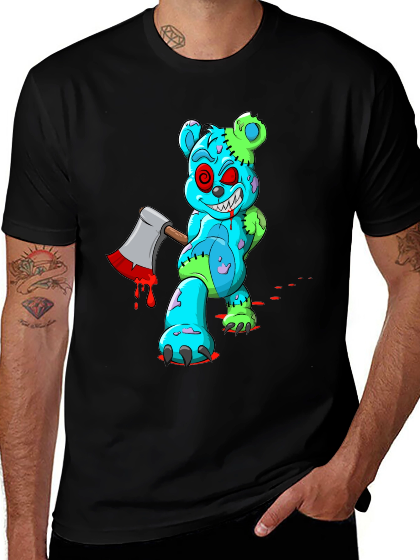 Variant 8 of Zombie Teddy Bear Axe Black T-Shirt