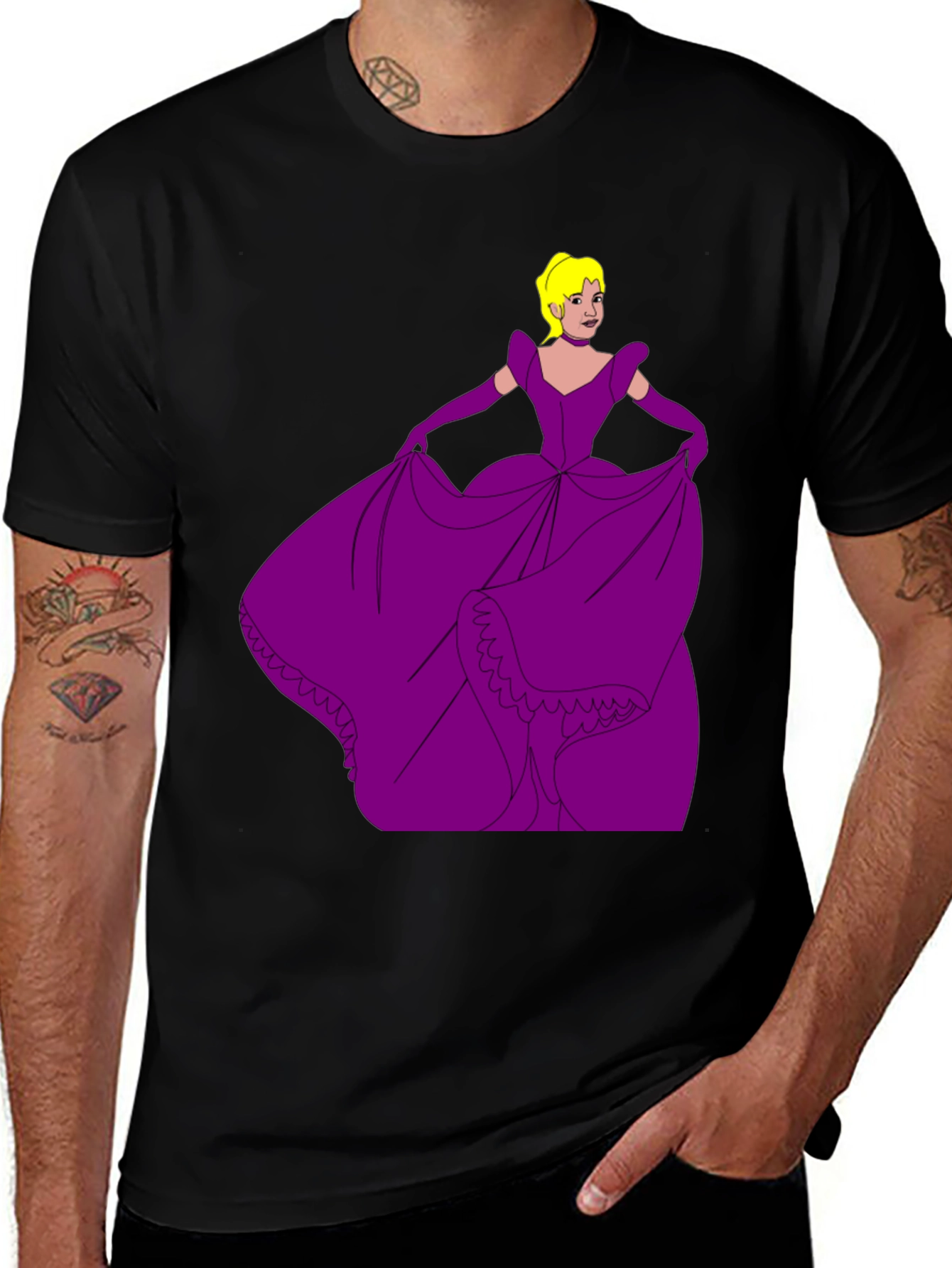 Black Cartoon Princess Graphic Tee main image