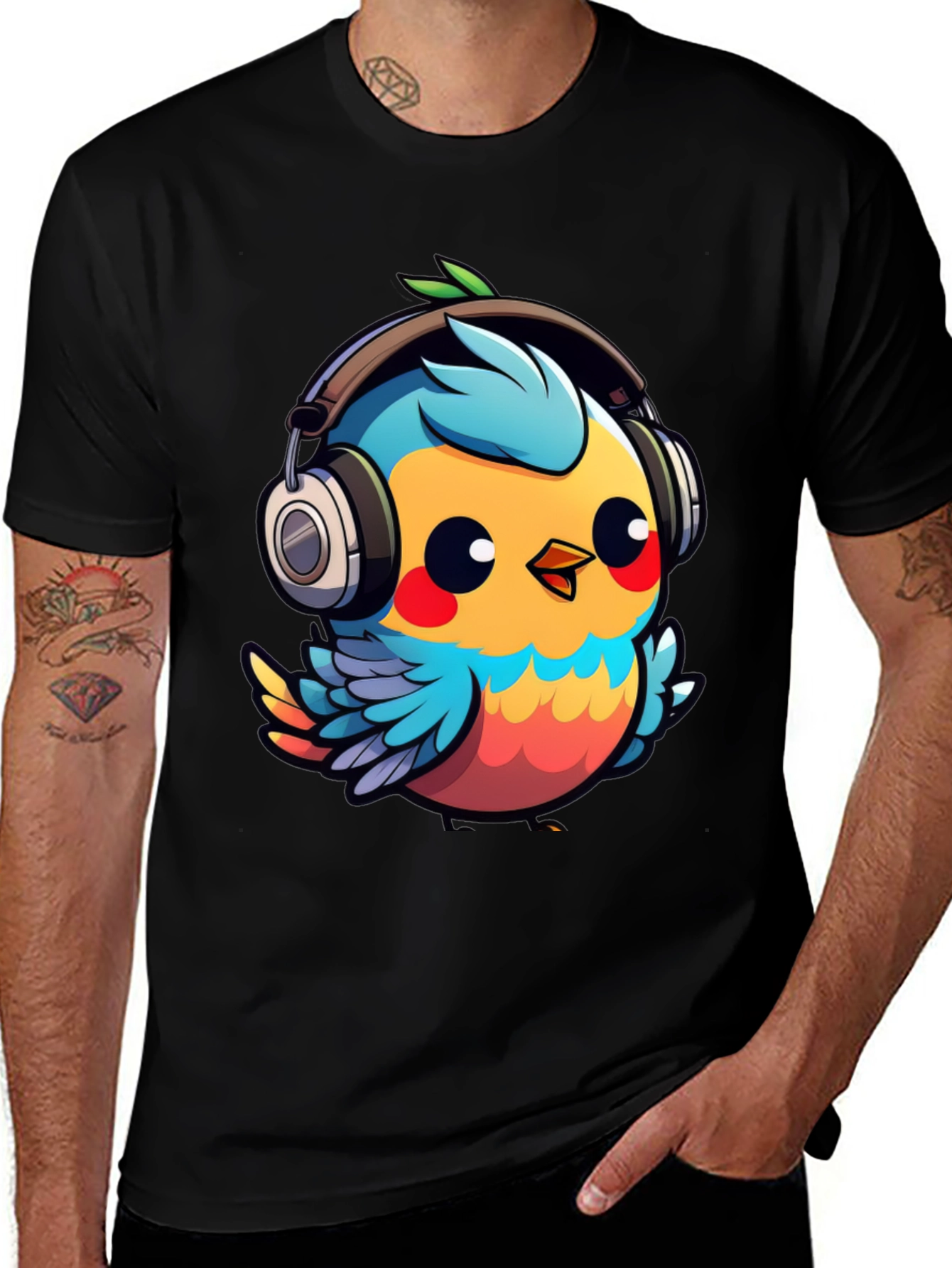 Variant 17 of Cute Bird in Headphones Graphic Tee