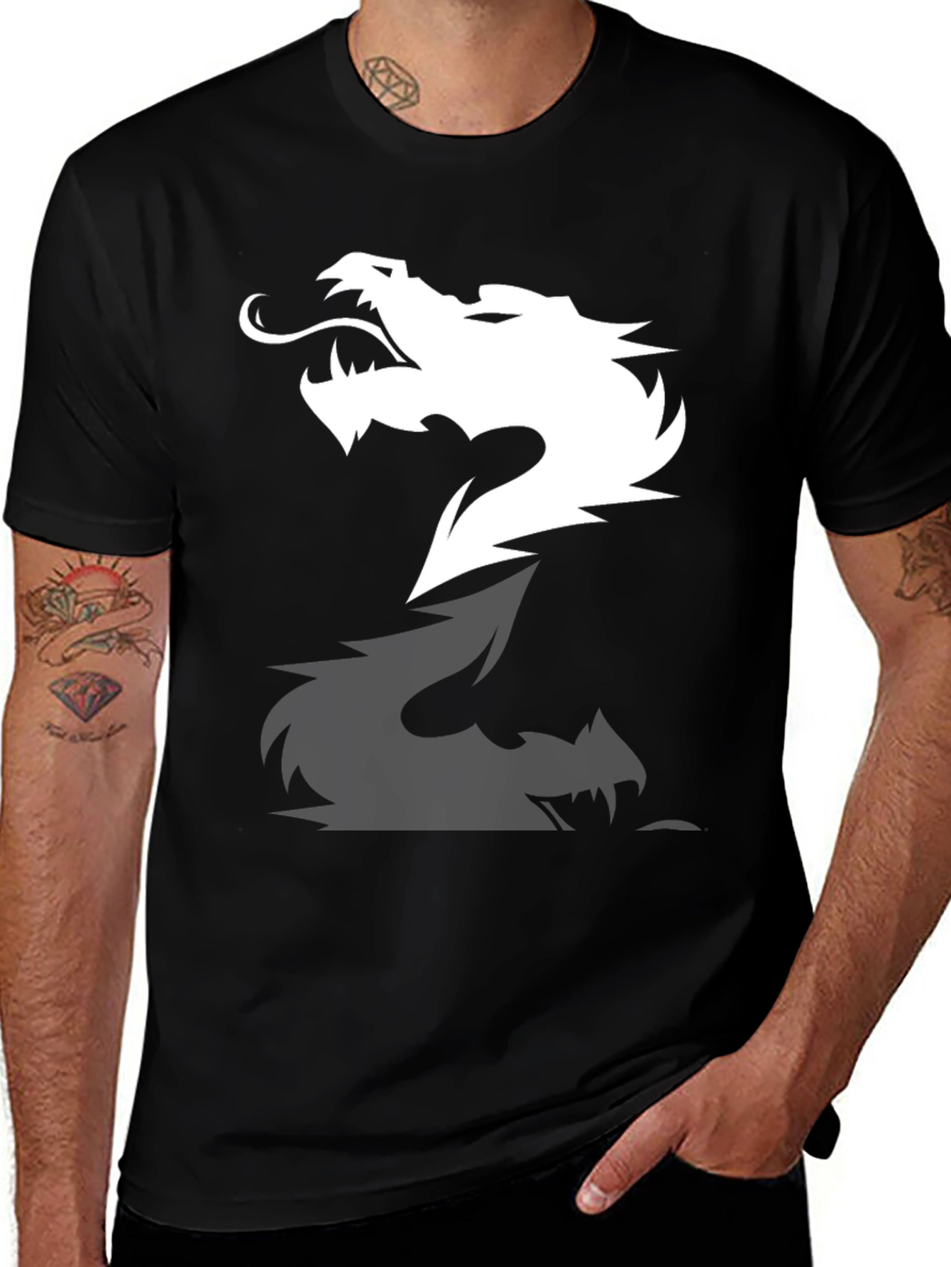 Variant 9 of Dragon Graphic Tee - Black Cotton Blend Shirt