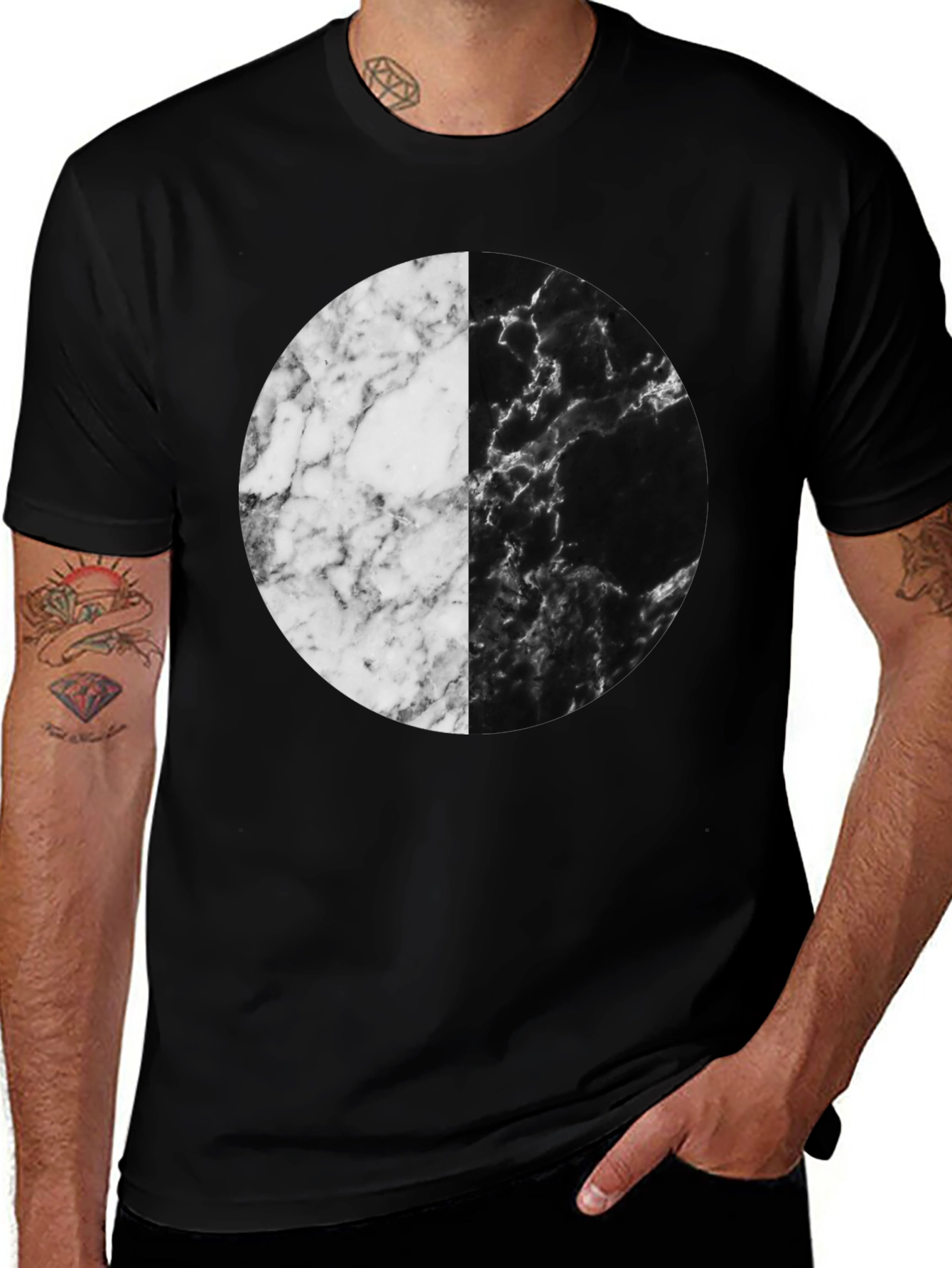 Black Yin Yang Marble Circle Black T-Shirt main image