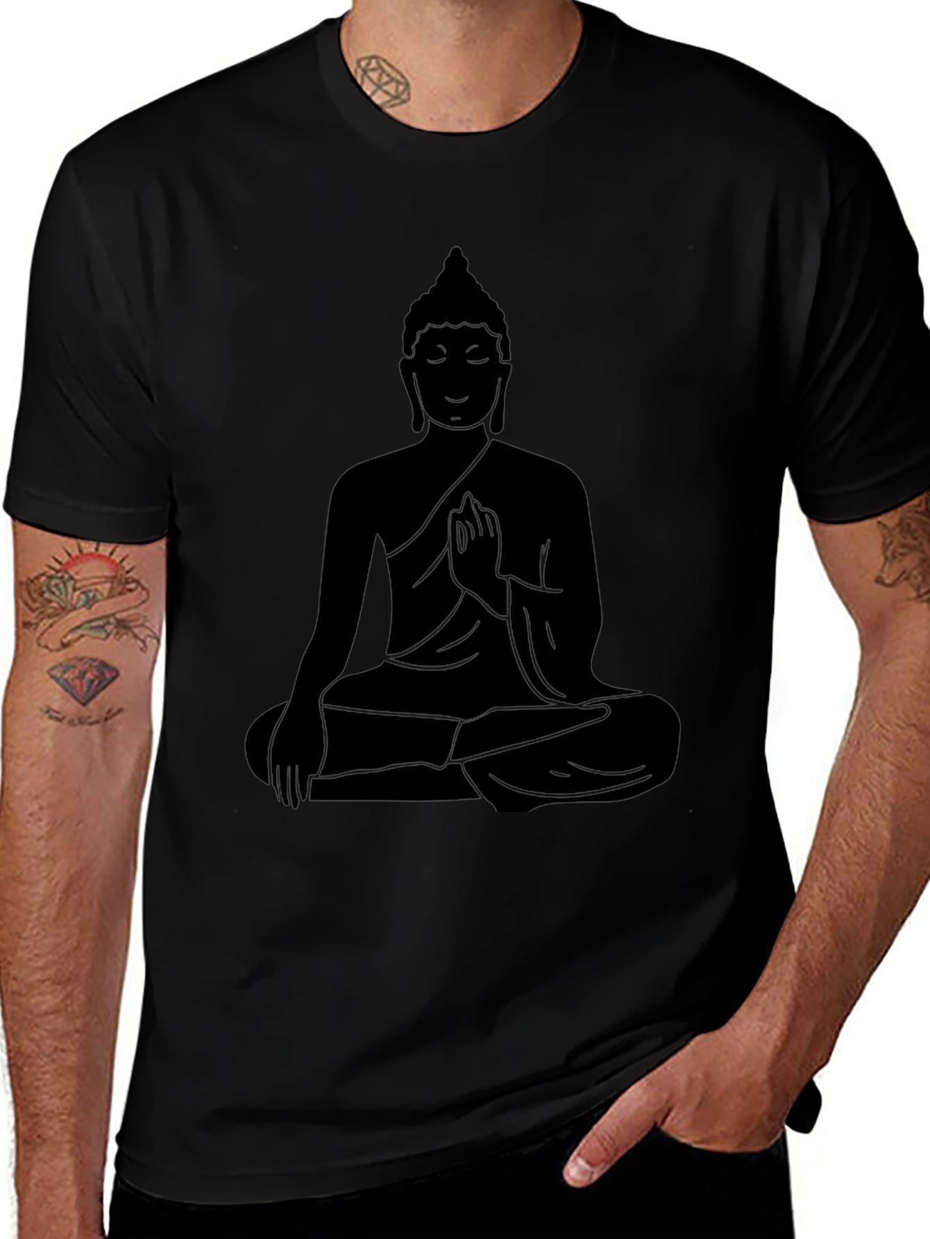 Black Buddha Silhouette Graphic T-Shirt - Relaxed Fit main image