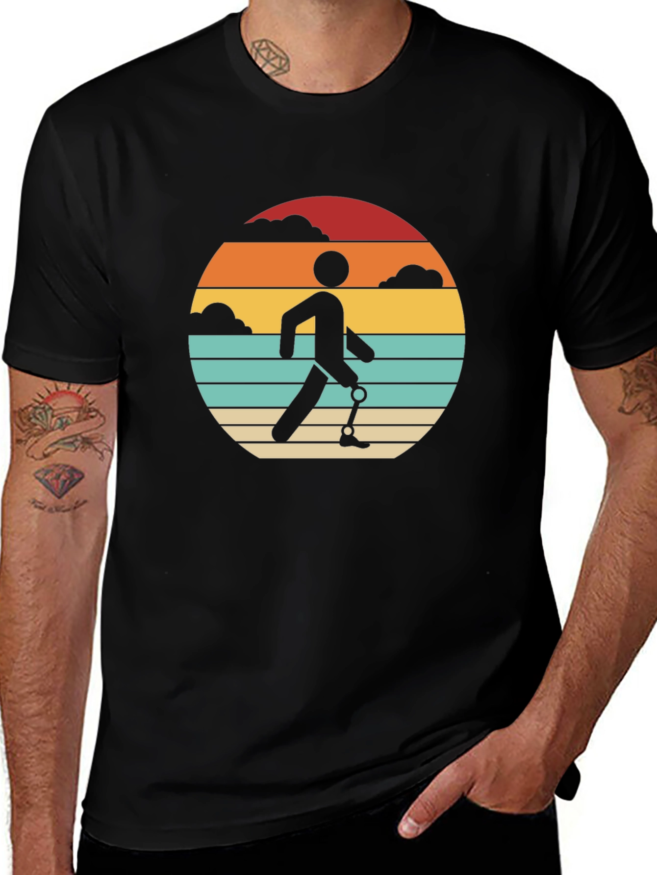 Variant 2 of Retro Amputee Sunset T-Shirt - Black Graphic Tee