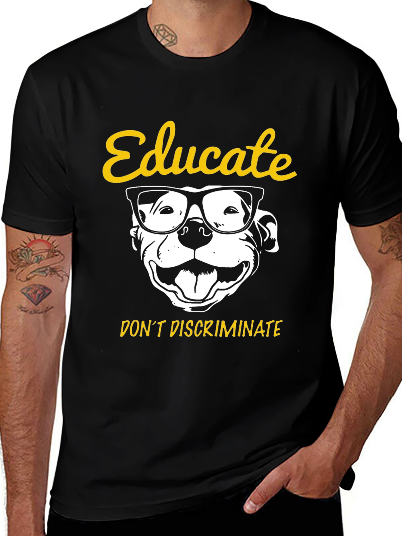 Educate Pitbull Graphic Tee - Black Unisex Shirt