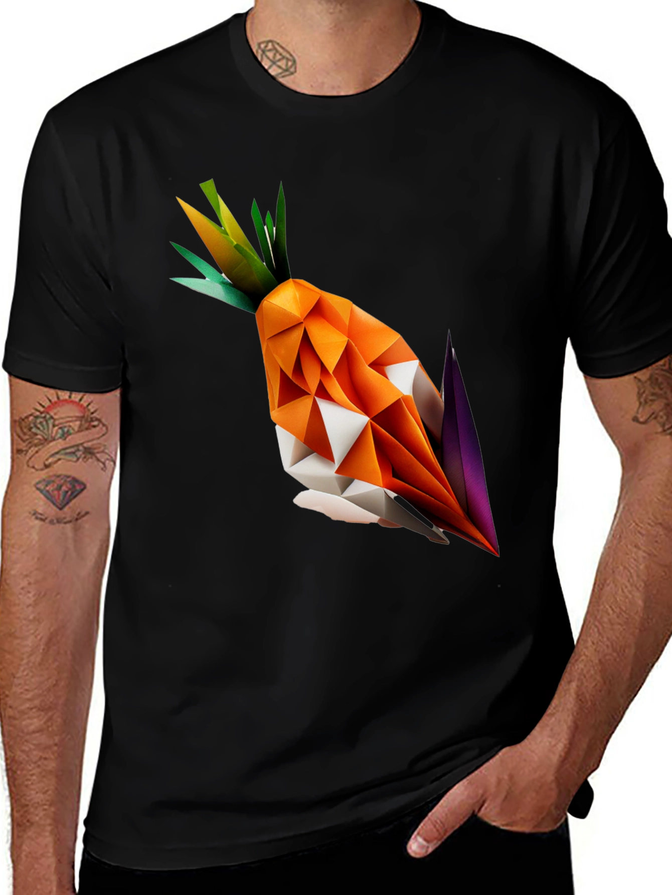 Variant 18 of Geometric Origami Carrot Black T-Shirt