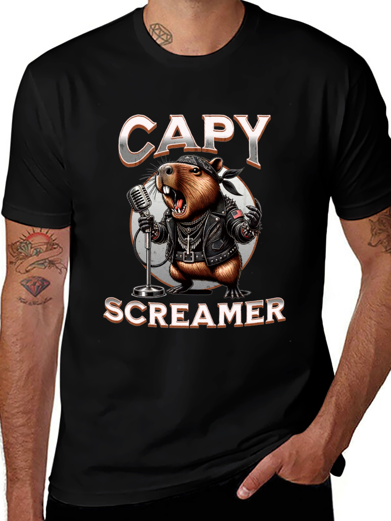 Variant 7 of Capy Screamer T-Shirt - Rocker Capybara Design