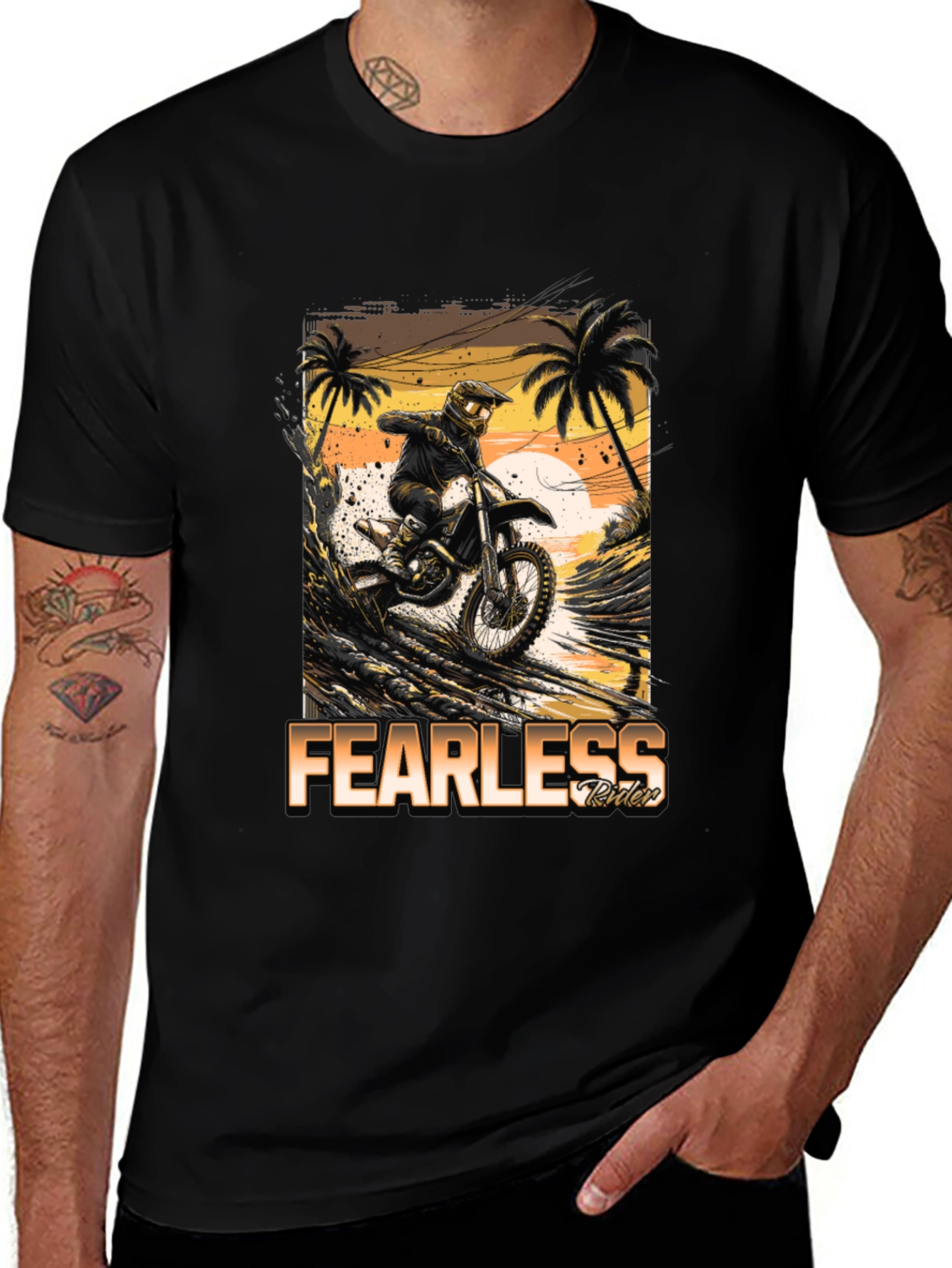 Variant 17 of Fearless Rider Graphic T-Shirt - Motorcycle Design