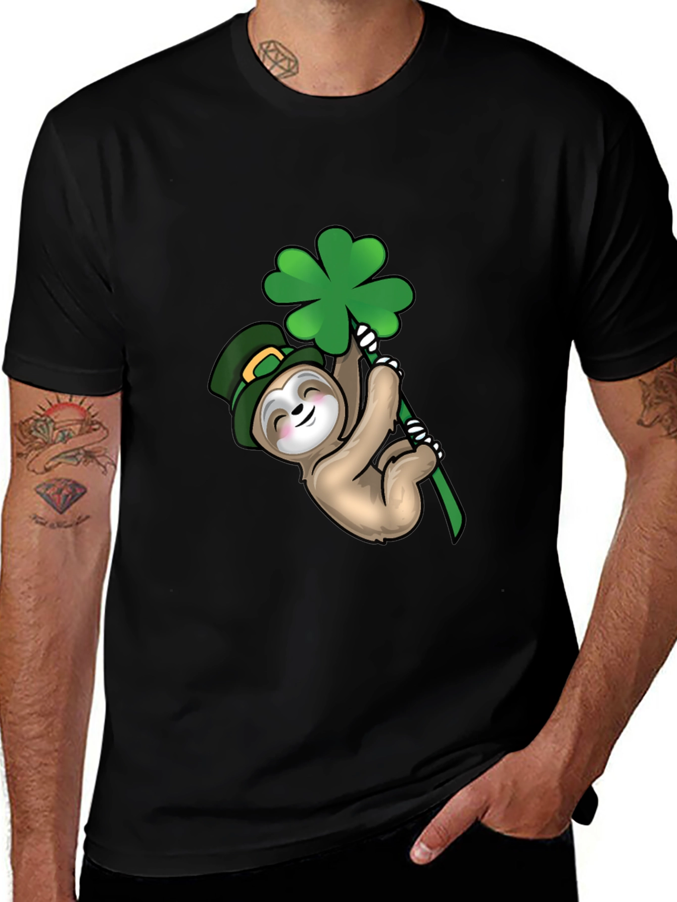 Variant 20 of St. Patrick's Day Sloth Black T-Shirt