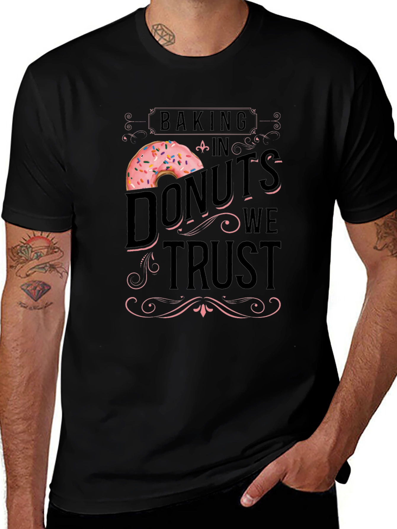 Variant 29 of Baking Donuts We Trust T-Shirt - Black