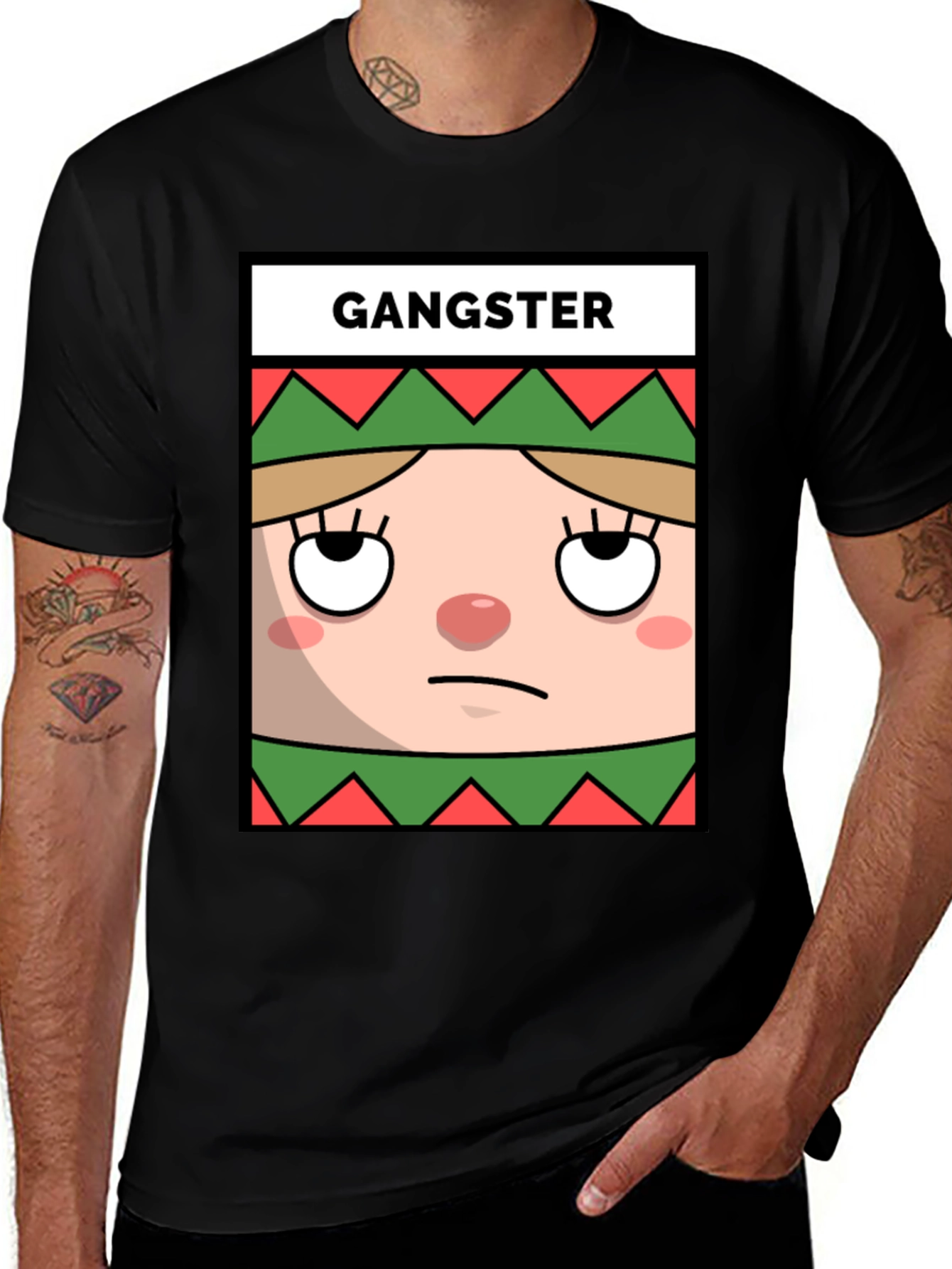 Variant 24 of Gangster Elf Graphic Tee - Men's Black T-Shirt