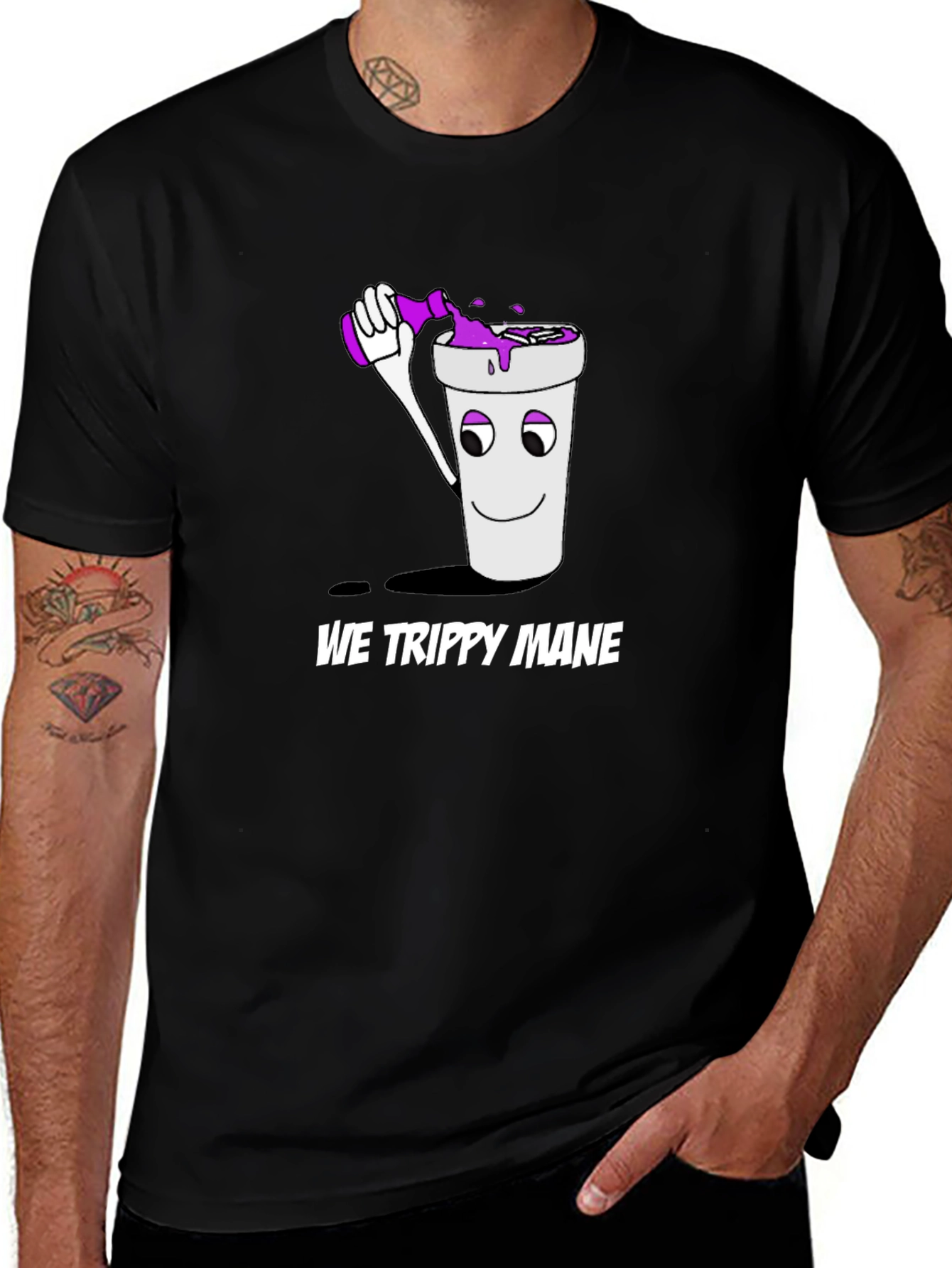 Variant 8 of We Trippy Mane Black T-Shirt with Cup and Drink Design