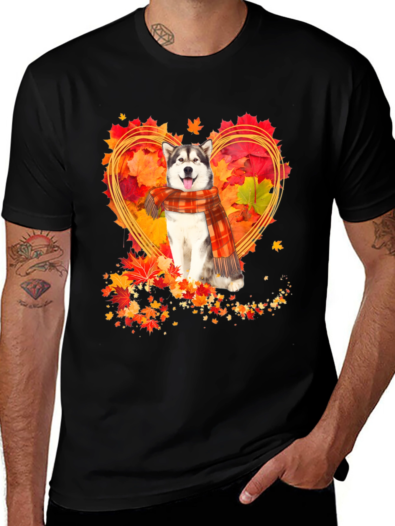 Variant 10 of Husky Fall Leaves Heart T-Shirt