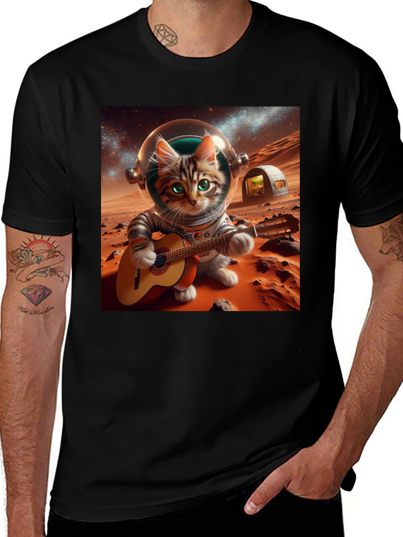 Variant 27 of Astronaut Cat Guitarist Graphic Tee