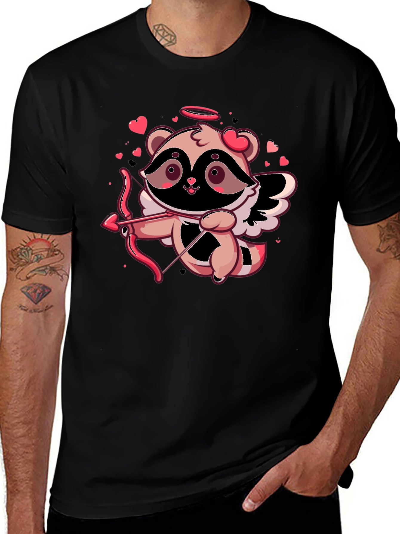 Variant 22 of Cupid Raccoon Black T-Shirt