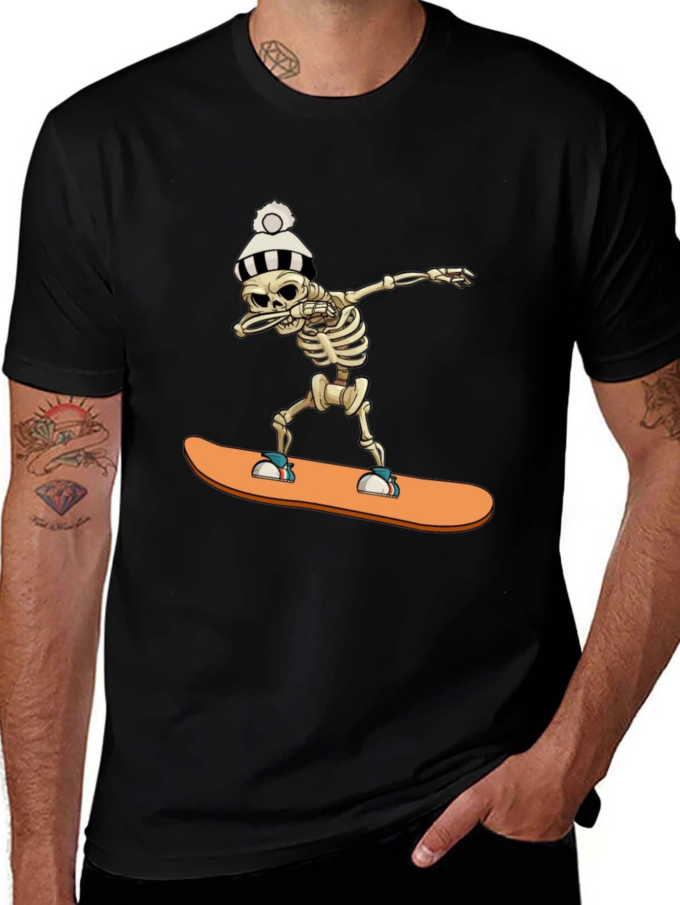 Variant 8 of Skeleton Snowboard Dab T-Shirt