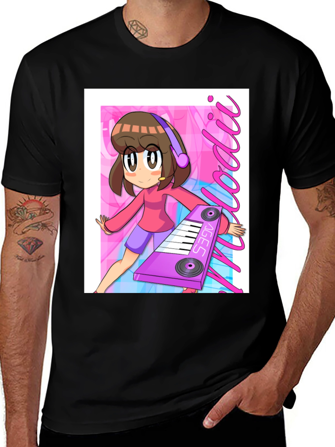 Anime Girl DJ Black T-Shirt - Ages