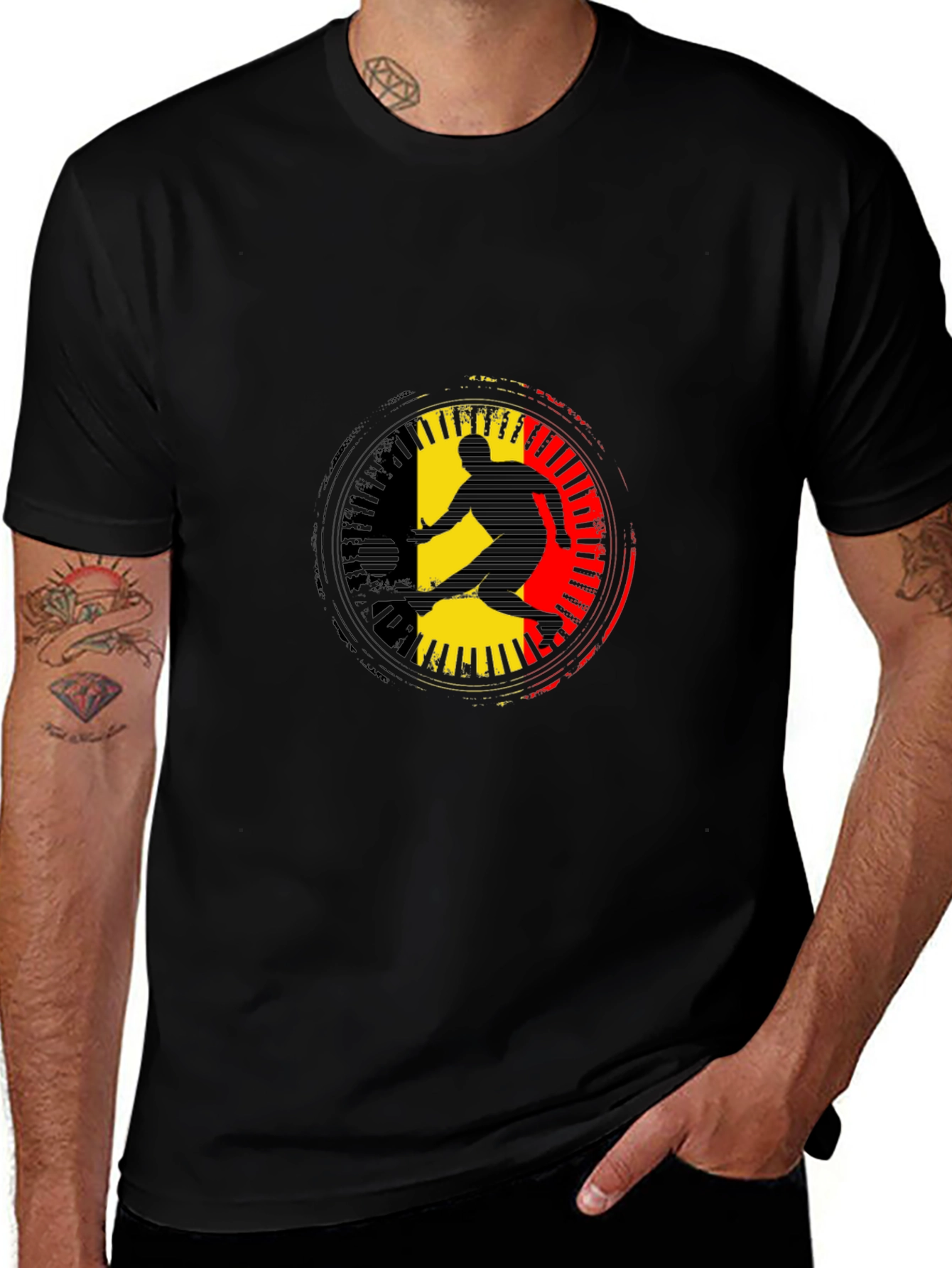Variant 13 of Men's Black T-Shirt with Graphic Circle Design