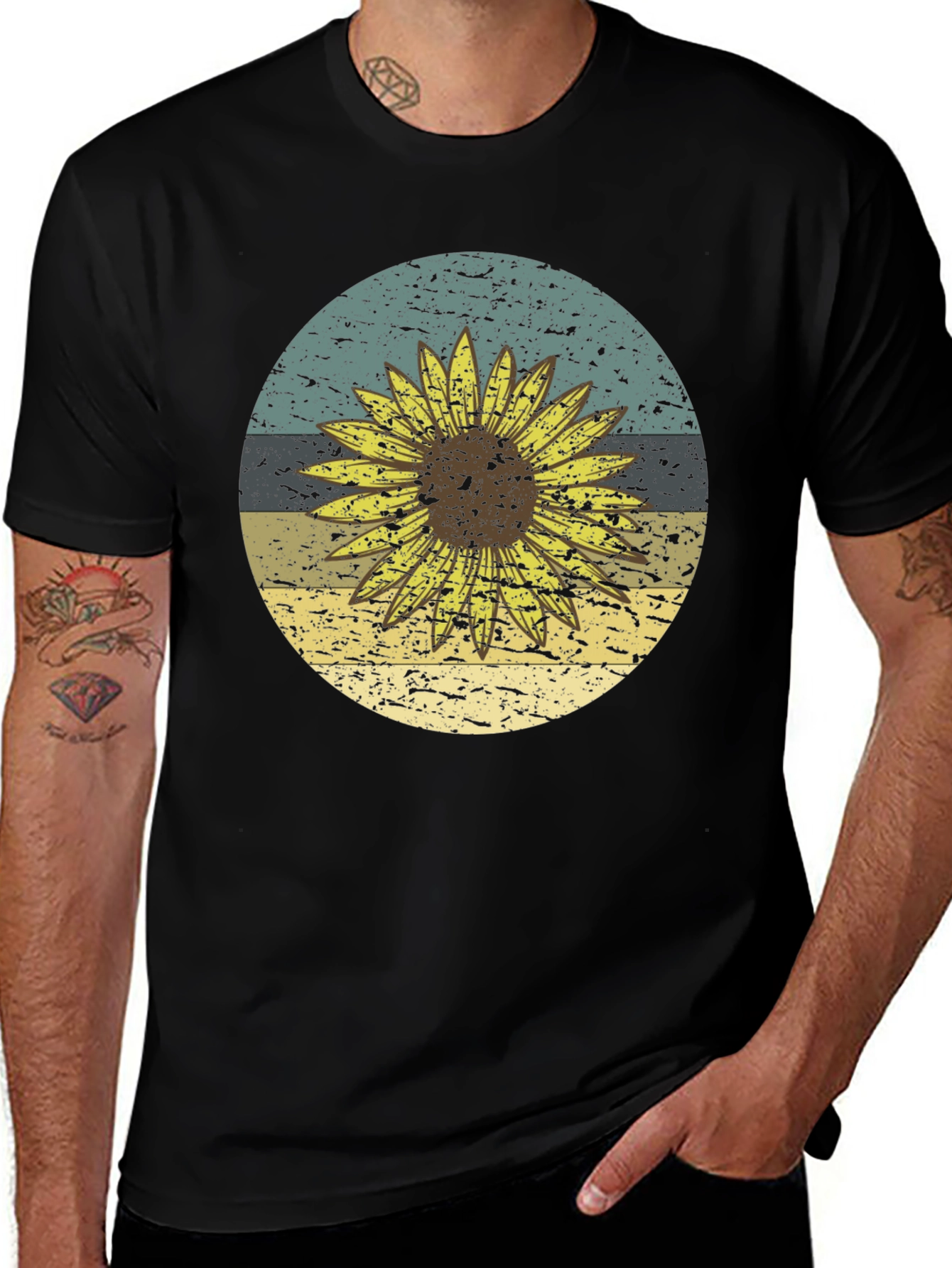 Variant 28 of Retro Sunflower Graphic Tee - Black