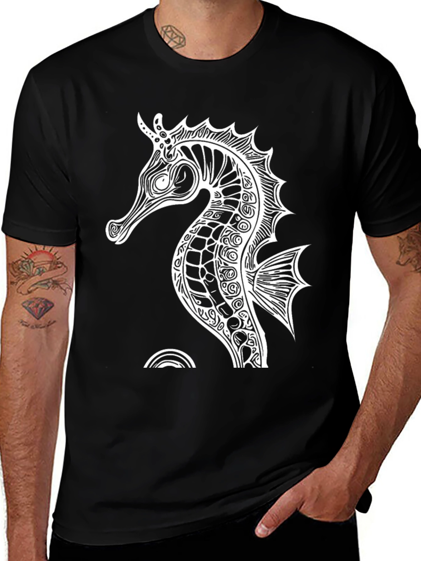 Seahorse Graphic Tee - Stylish Black T-Shirt