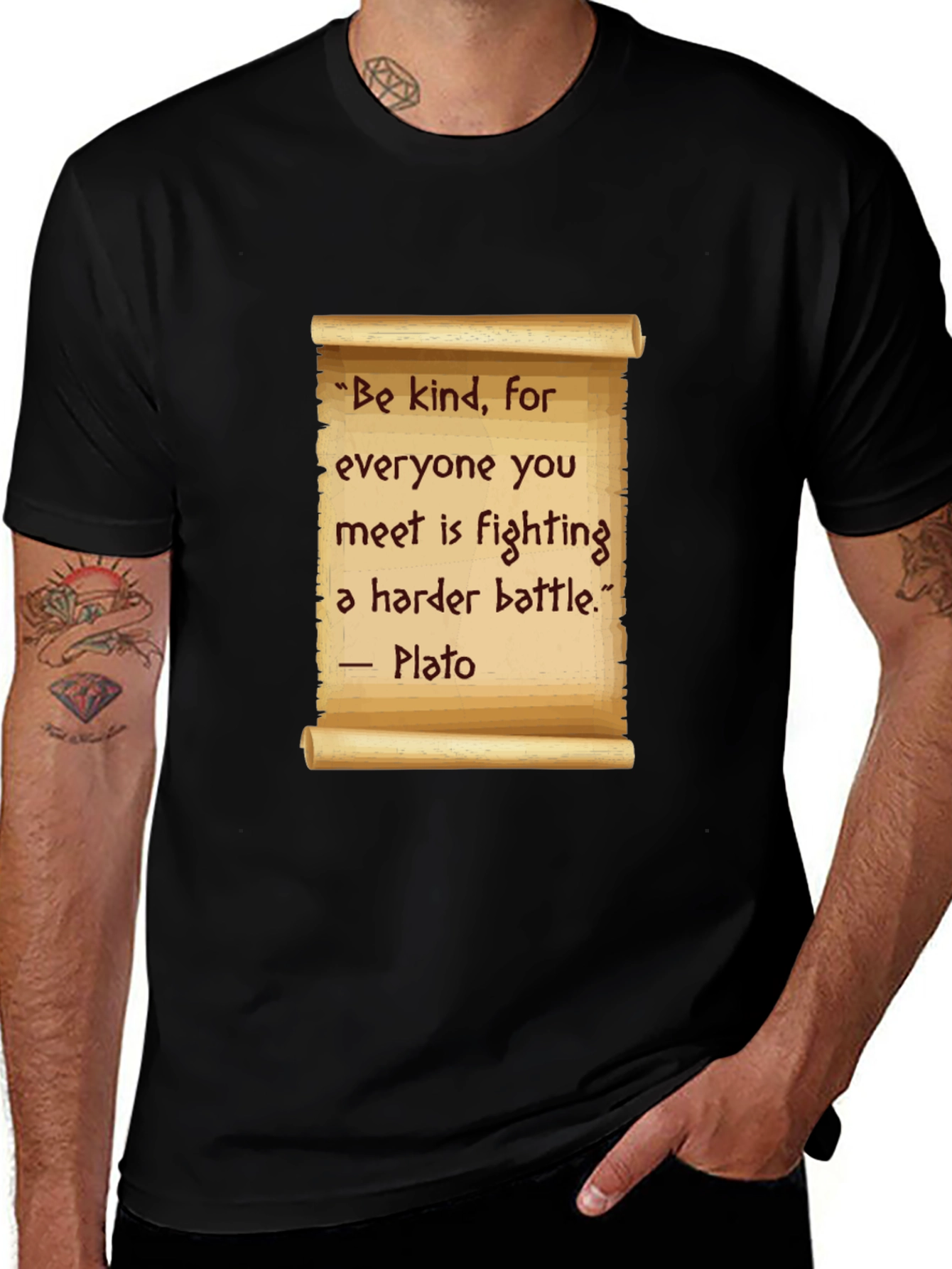 Variant 14 of Be Kind T-Shirt - Plato Quote Scroll Design