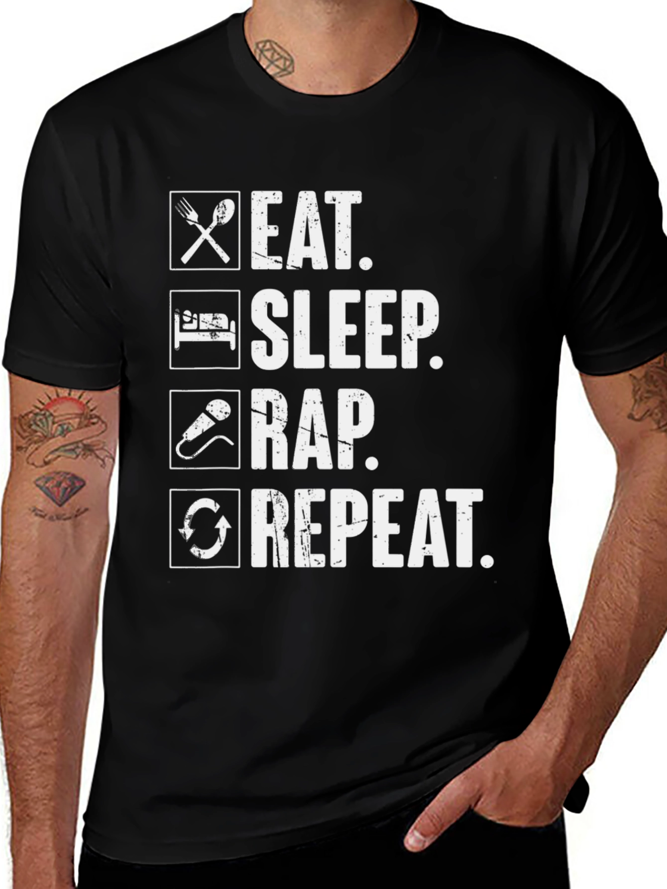 Eat Sleep Rap Repeat Black T-Shirt - Musician Hip Hop Tee