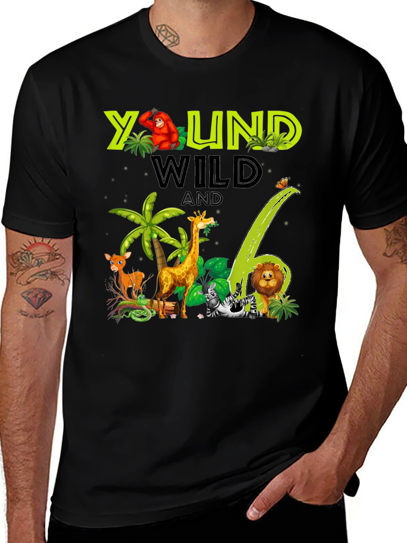 Variant 7 of Young Wild & Six Jungle Animals 6th Birthday T-Shirt
