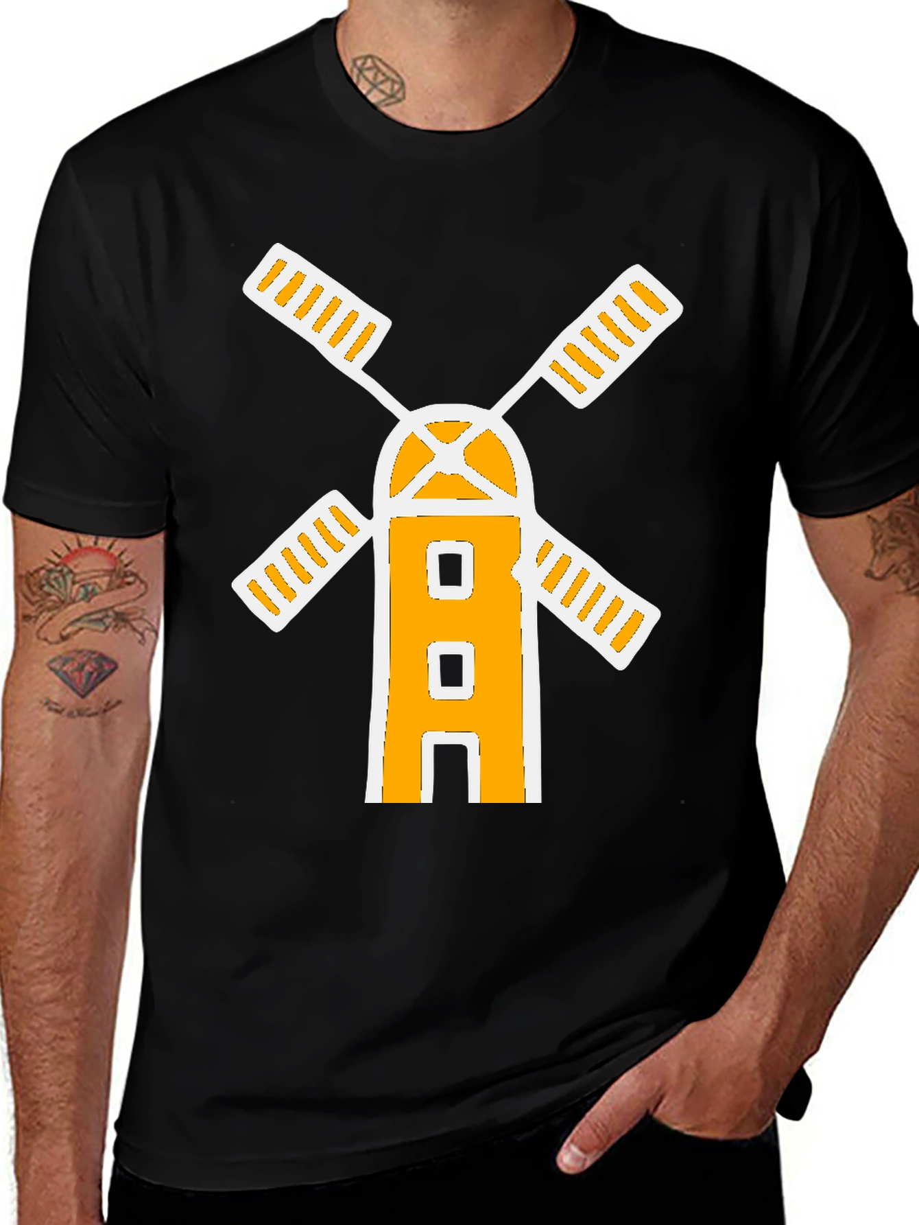 Variant 18 of Windmill Graphic T-Shirt - Black Cotton Tee