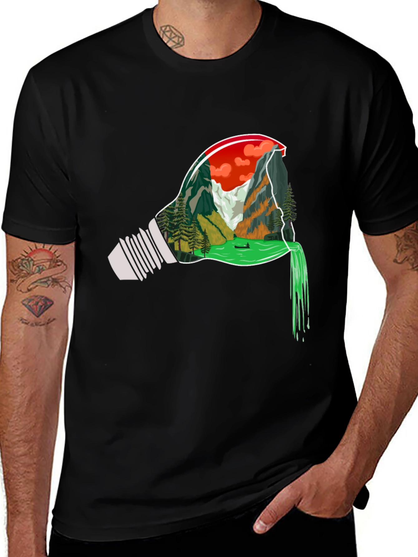 Variant 14 of Nature Bulb Graphic Tee - Men's Black T-Shirt