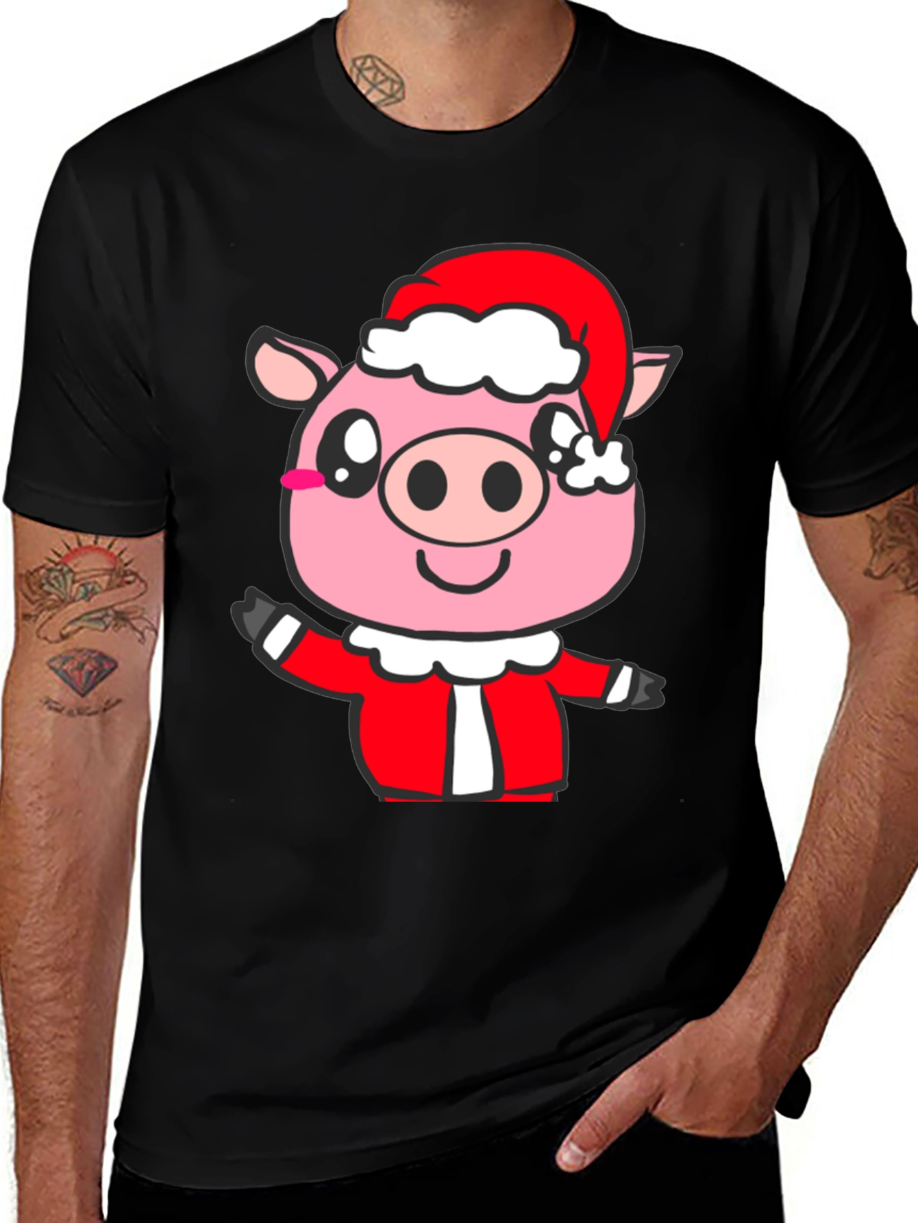 Variant 21 of Festive Pig Santa T-Shirt - Holiday Cheer