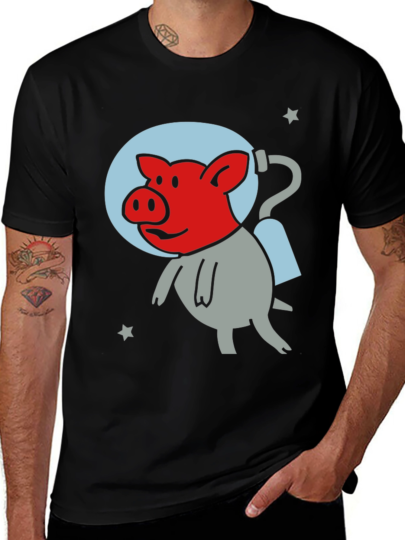 Variant 11 of Space Pig Black T-Shirt - Unique Graphic Tee