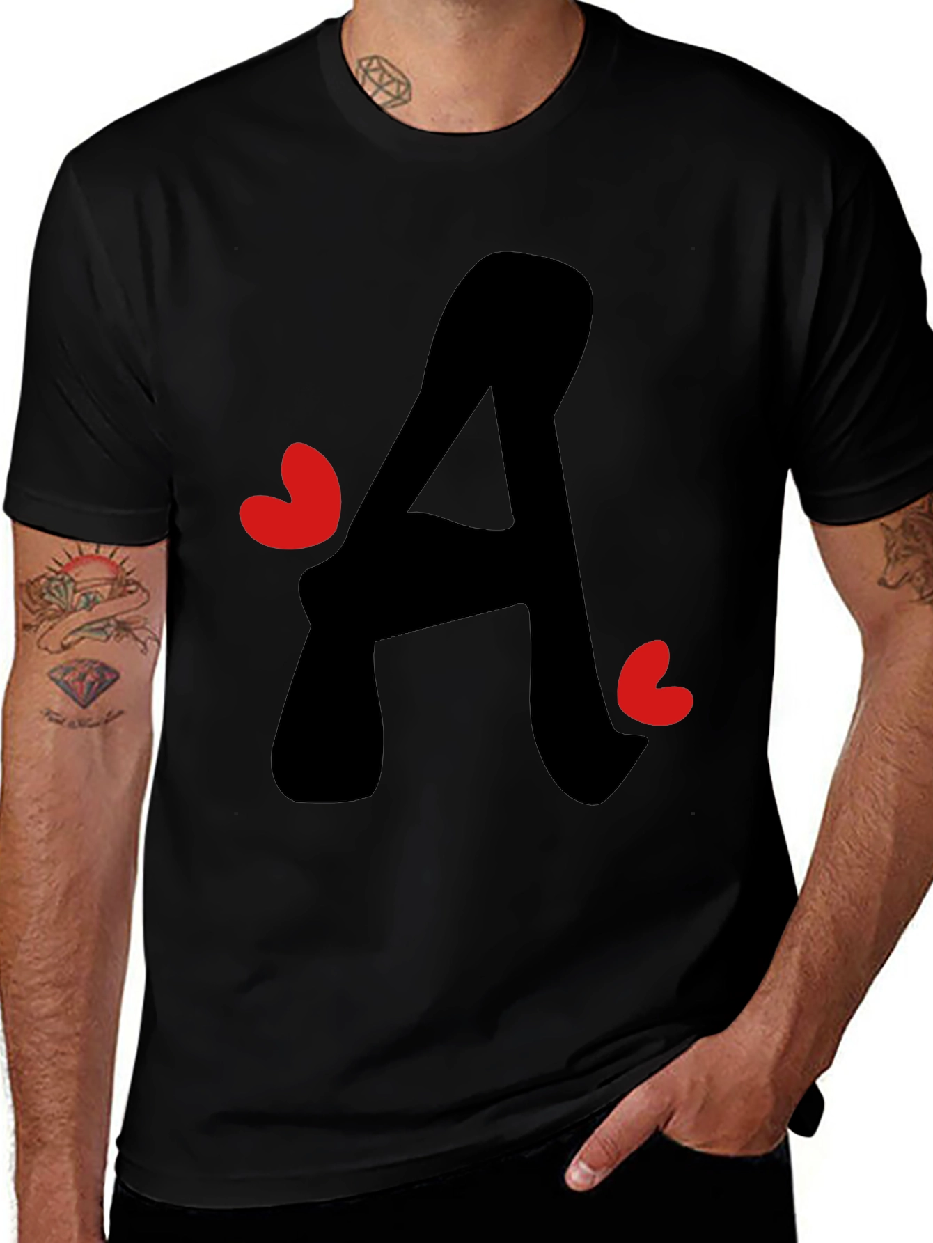 Variant 16 of Letter A Heart Graphic Tee - Black T-Shirt